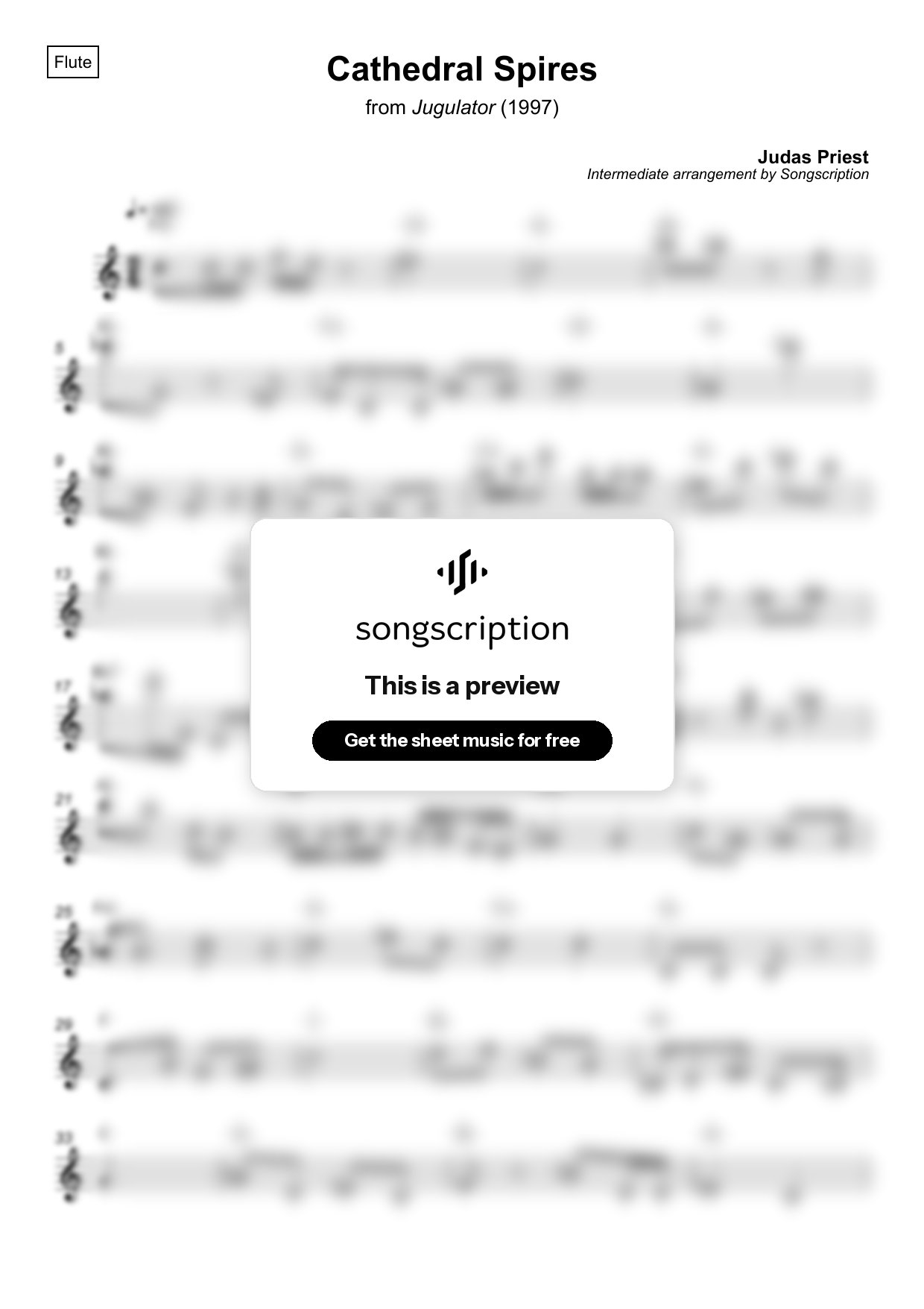 Intermediate Flute Sheet Music for "Cathedral Spires" by Judas Priest