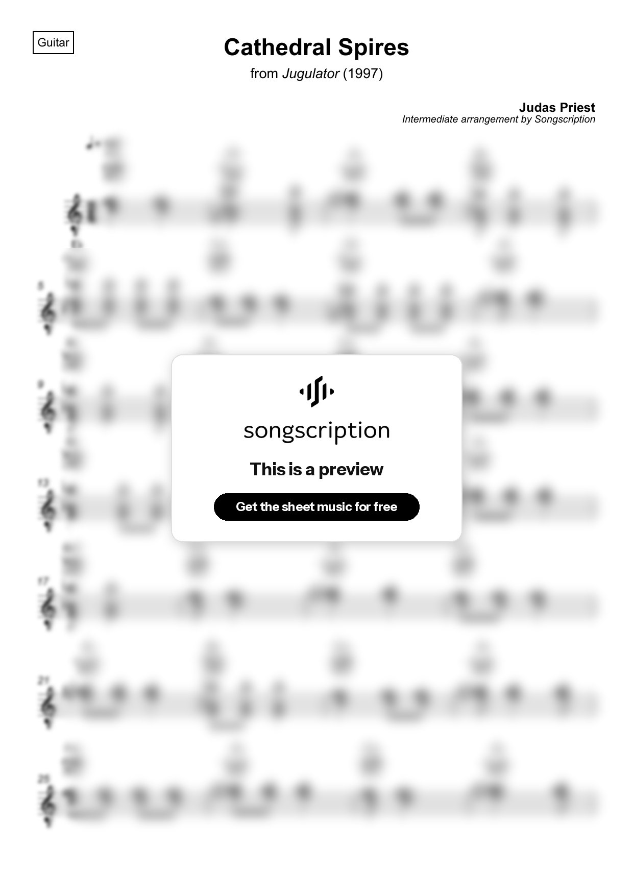 Intermediate Acoustic Guitar Sheet Music for "Cathedral Spires" by Judas Priest
