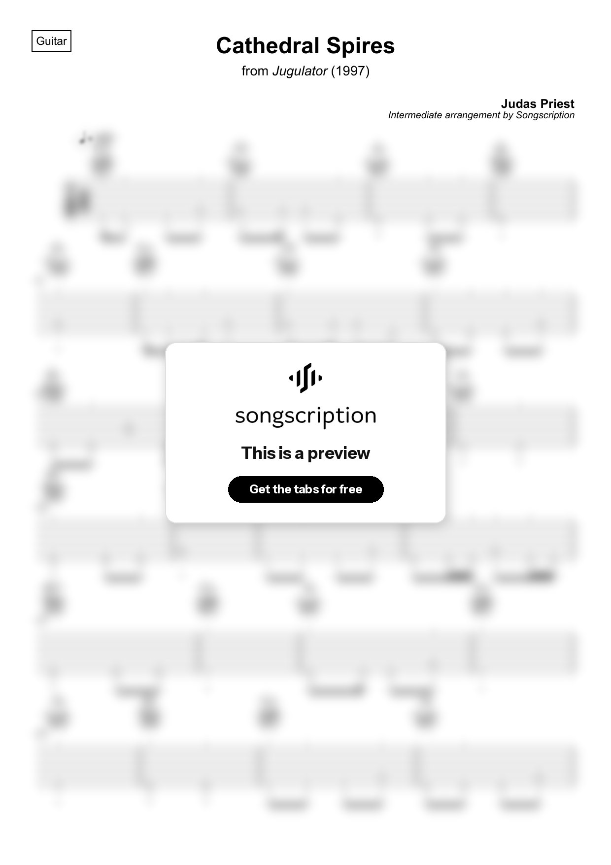 Intermediate Acoustic Guitar Tabs for "Cathedral Spires" by Judas Priest
