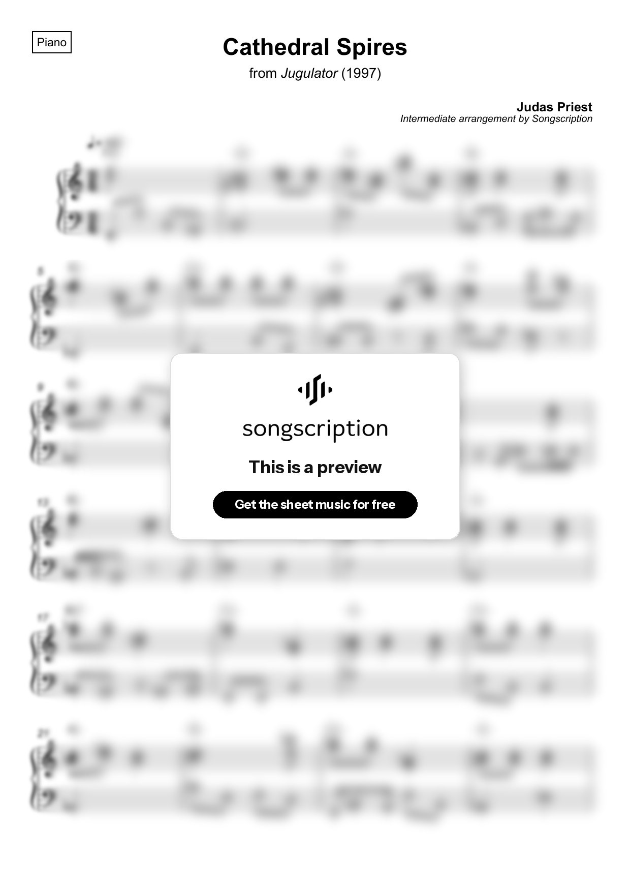 Intermediate Piano Sheet Music for "Cathedral Spires" by Judas Priest