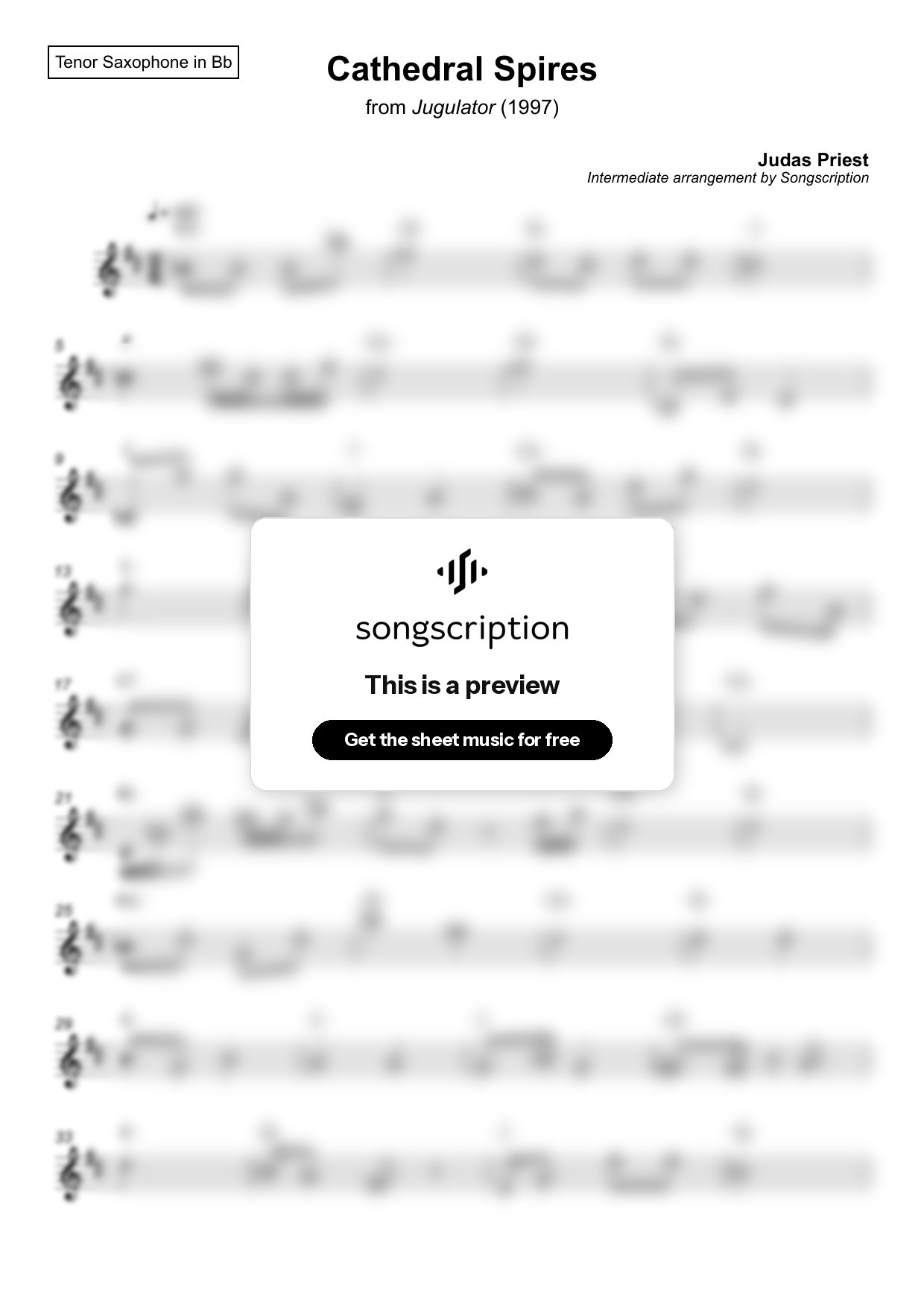 Intermediate Tenor Sax Sheet Music for "Cathedral Spires" by Judas Priest