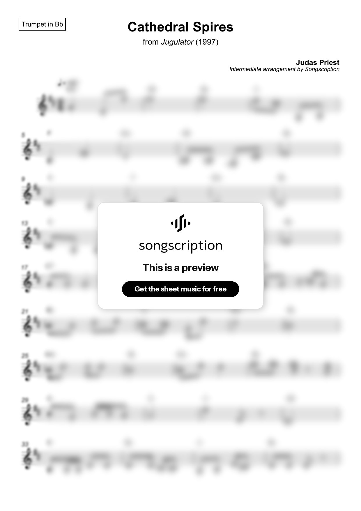 Intermediate Trumpet Sheet Music for "Cathedral Spires" by Judas Priest
