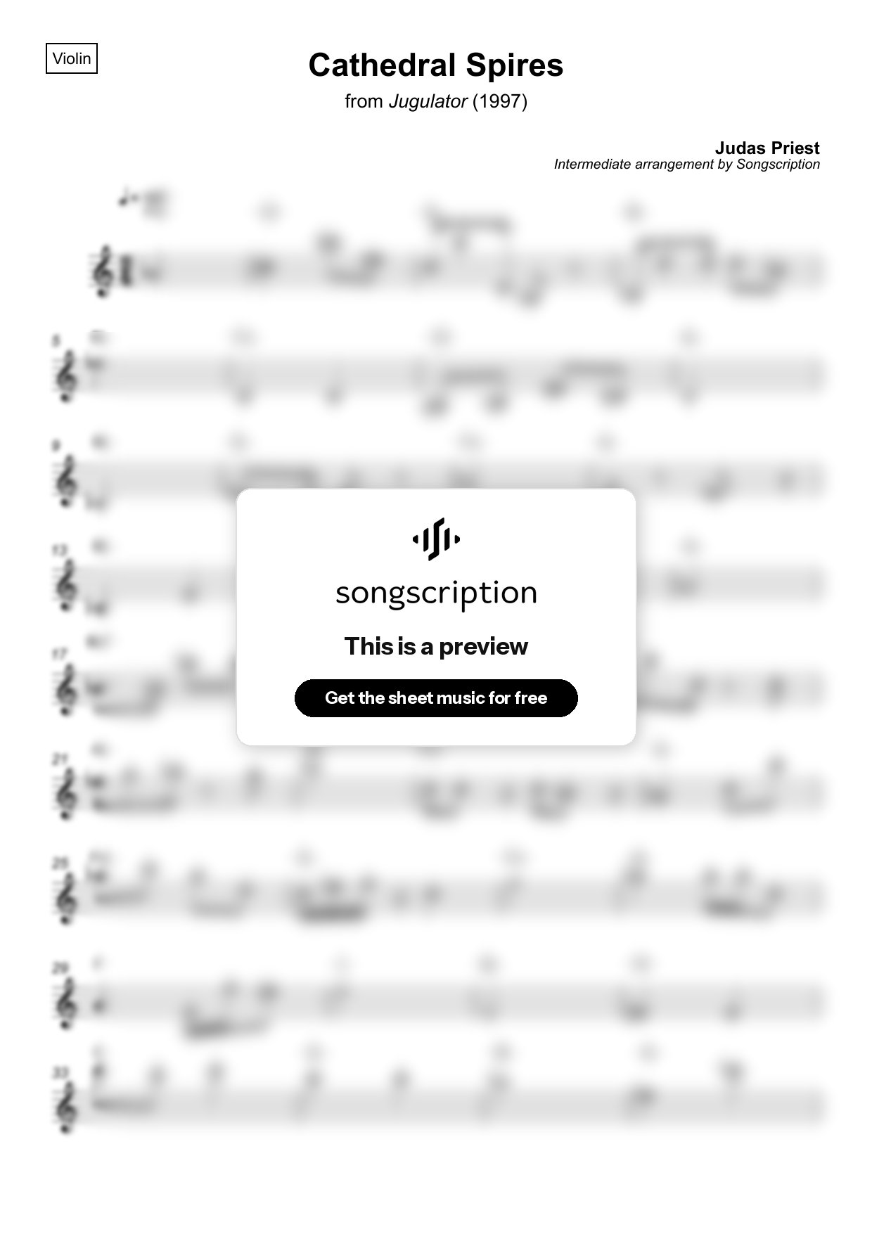 Intermediate Violin Sheet Music for "Cathedral Spires" by Judas Priest