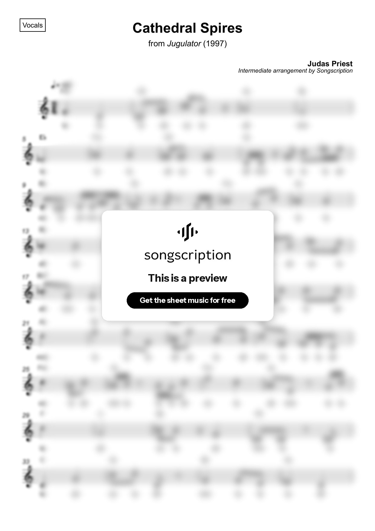 Intermediate Vocals Sheet Music for "Cathedral Spires" by Judas Priest