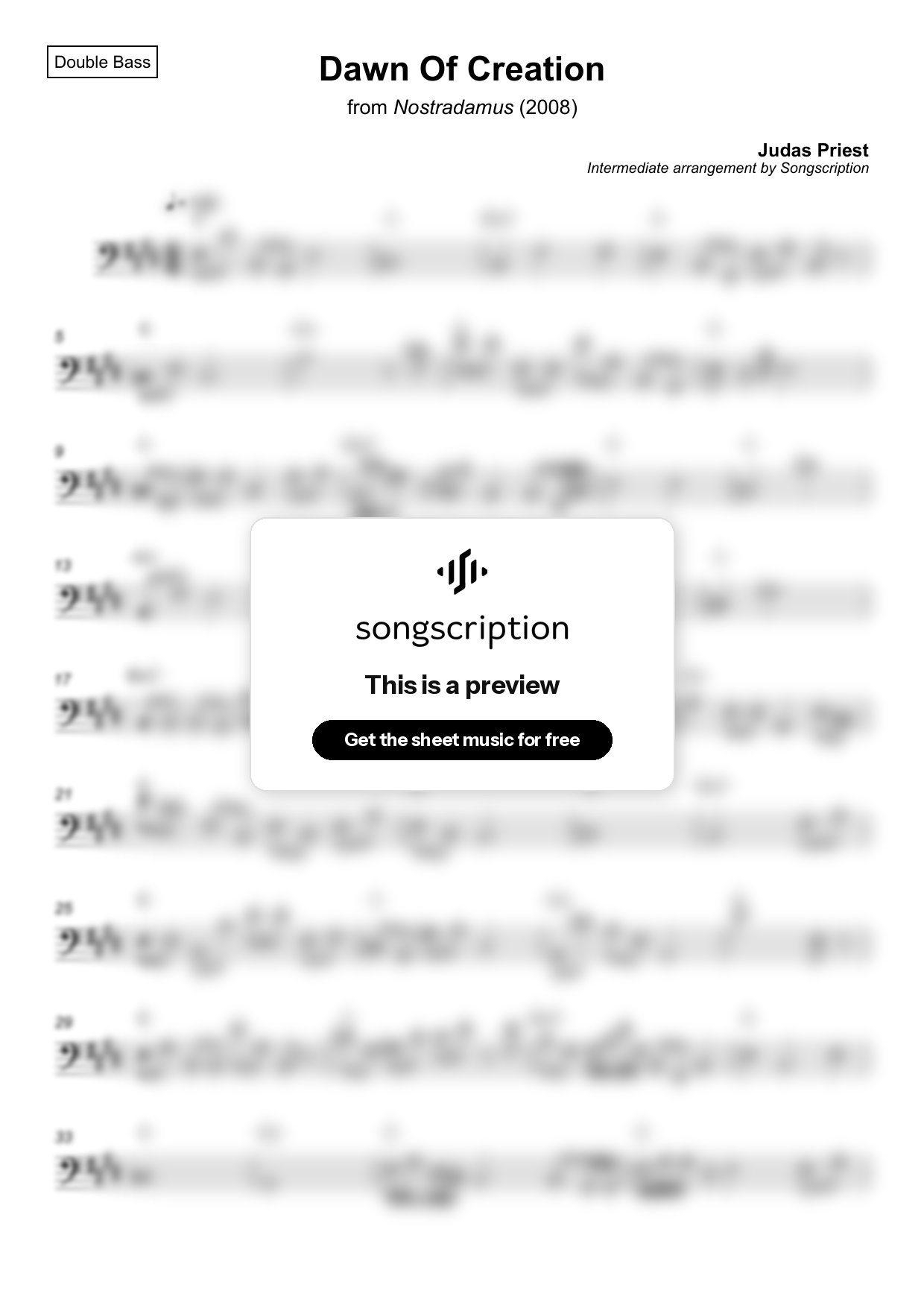 Intermediate Double Bass Sheet Music for "Dawn Of Creation" by Judas Priest