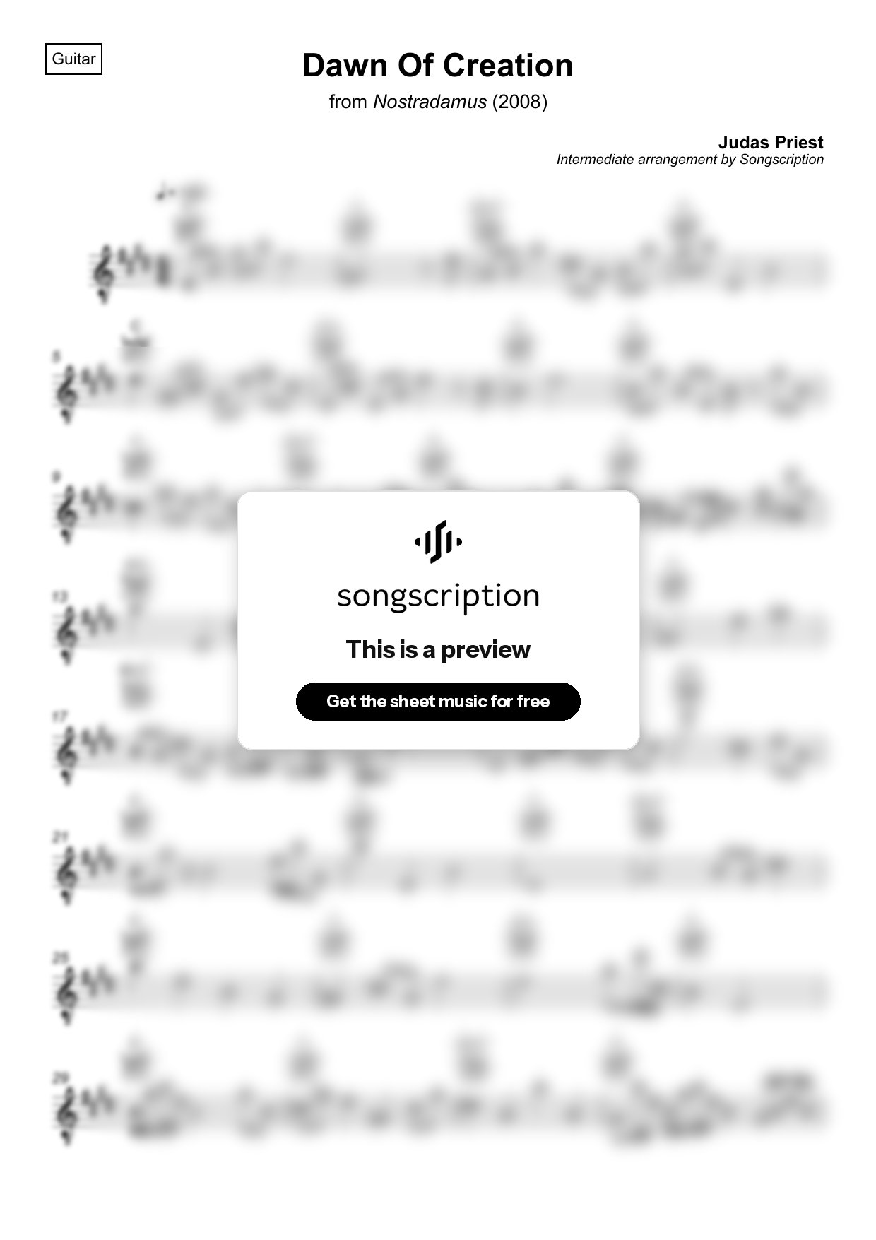 Intermediate Acoustic Guitar Sheet Music for "Dawn Of Creation" by Judas Priest