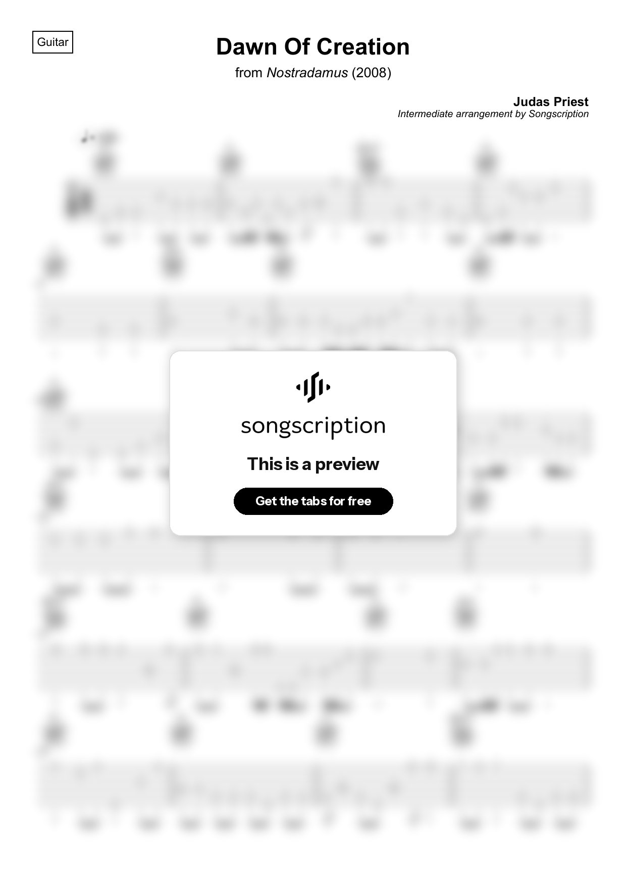 Intermediate Acoustic Guitar Tabs for "Dawn Of Creation" by Judas Priest