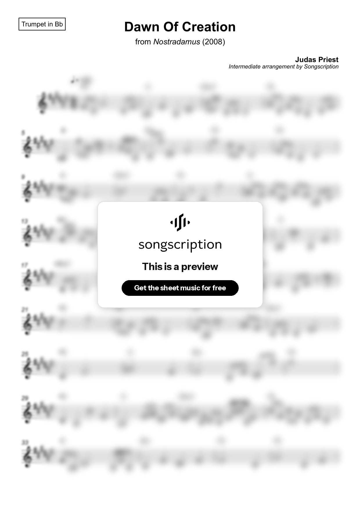 Intermediate Trumpet Sheet Music for "Dawn Of Creation" by Judas Priest