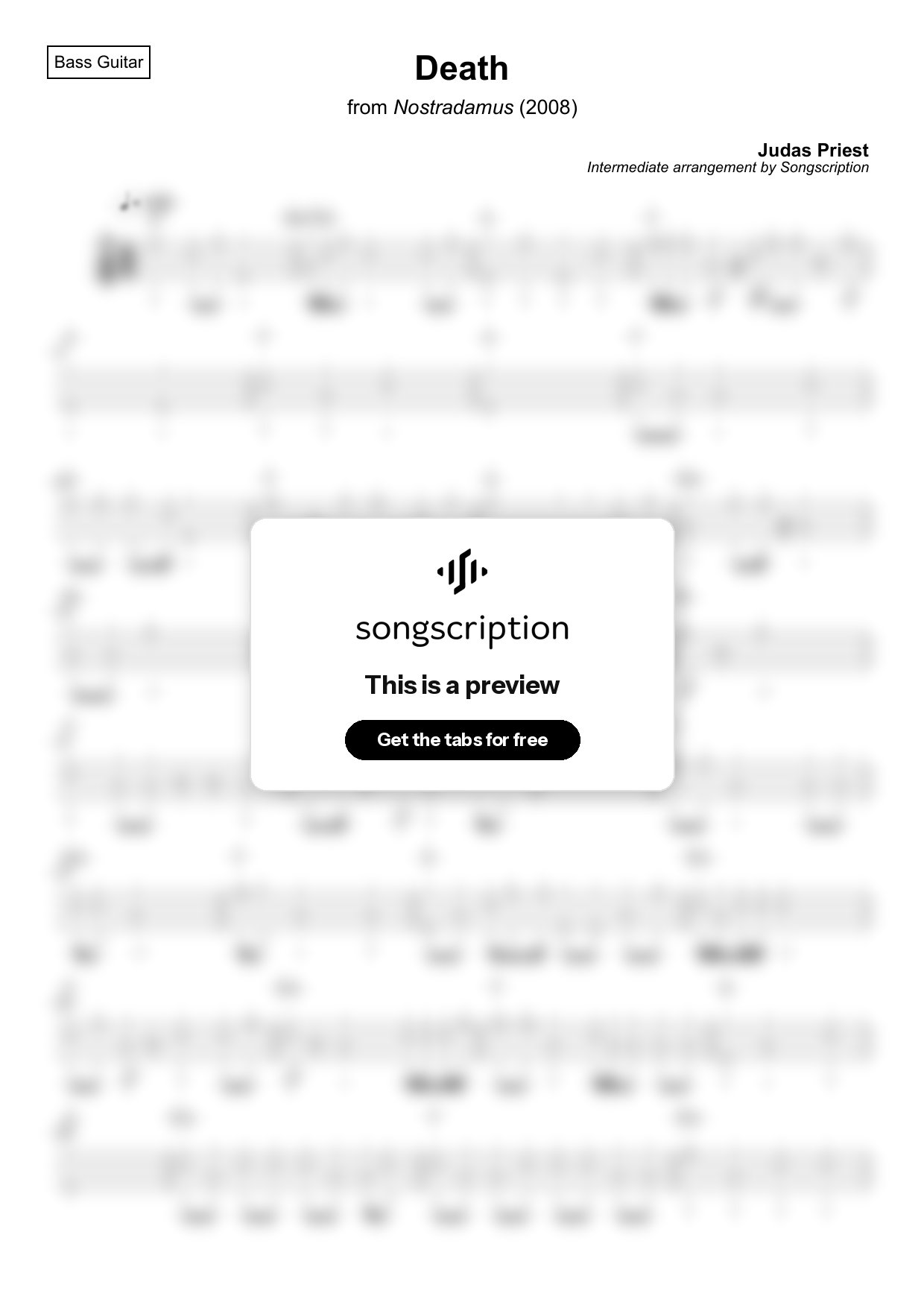 Intermediate Bass Guitar Tabs for "Death" by Judas Priest