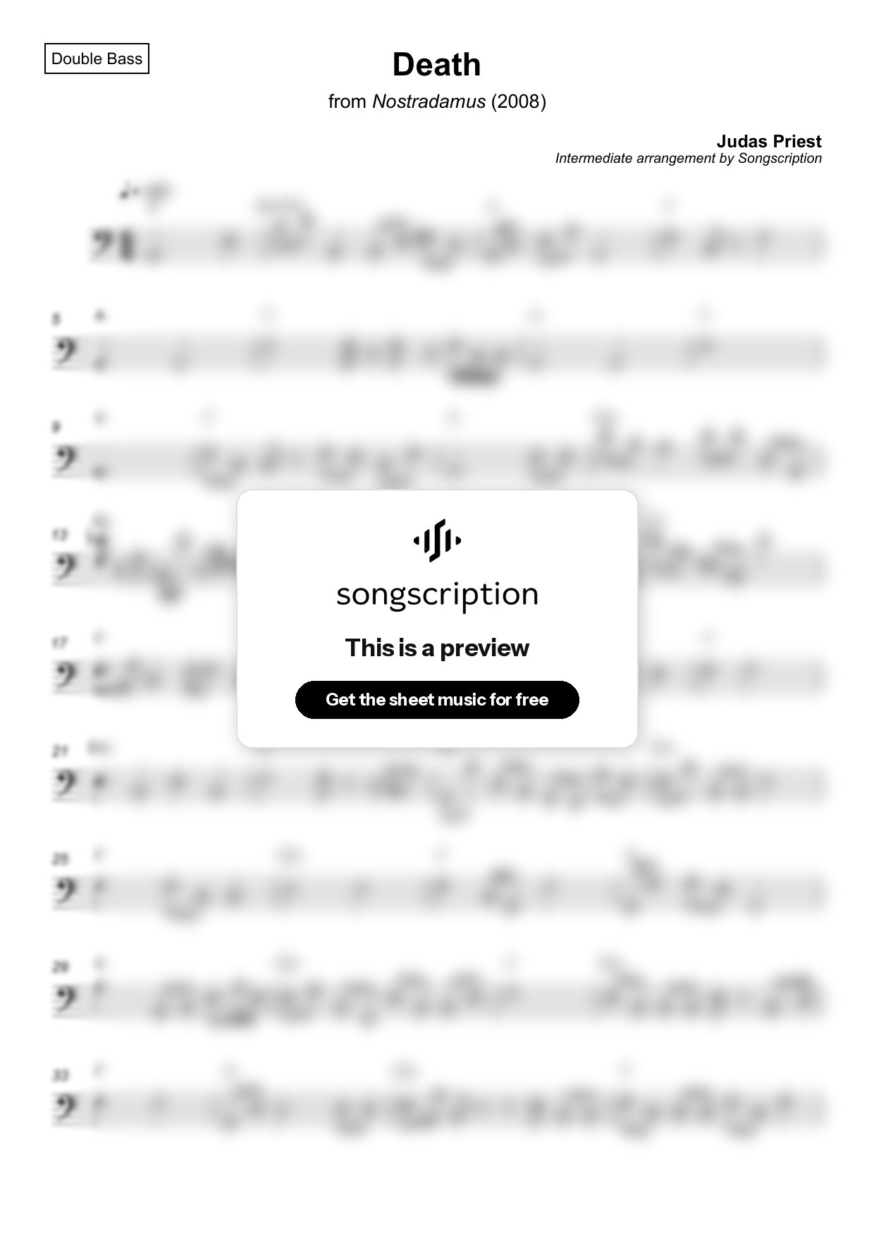 Intermediate Double Bass Sheet Music for "Death" by Judas Priest