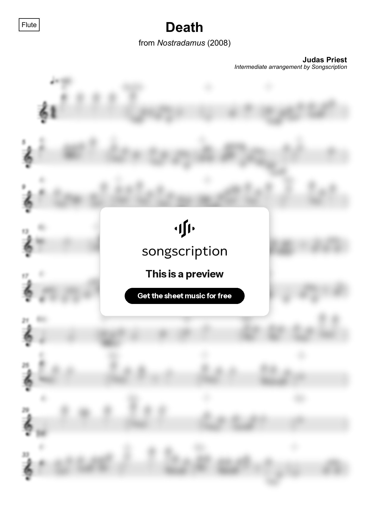 Intermediate Flute Sheet Music for "Death" by Judas Priest