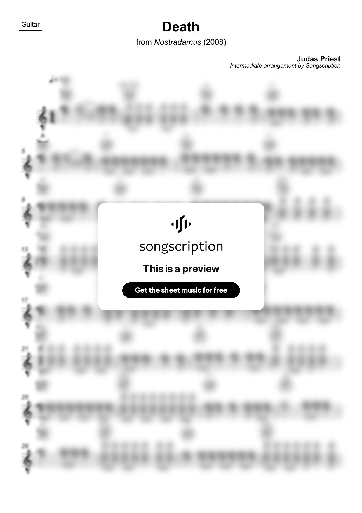 Intermediate Acoustic Guitar Sheet Music for "Death" by Judas Priest
