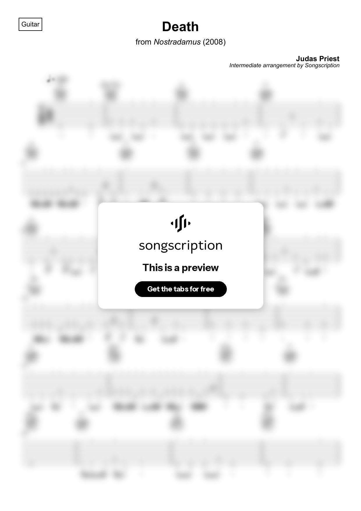 Intermediate Acoustic Guitar Tabs for "Death" by Judas Priest