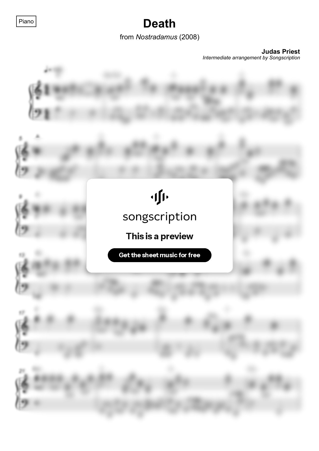 Intermediate Piano Sheet Music for "Death" by Judas Priest