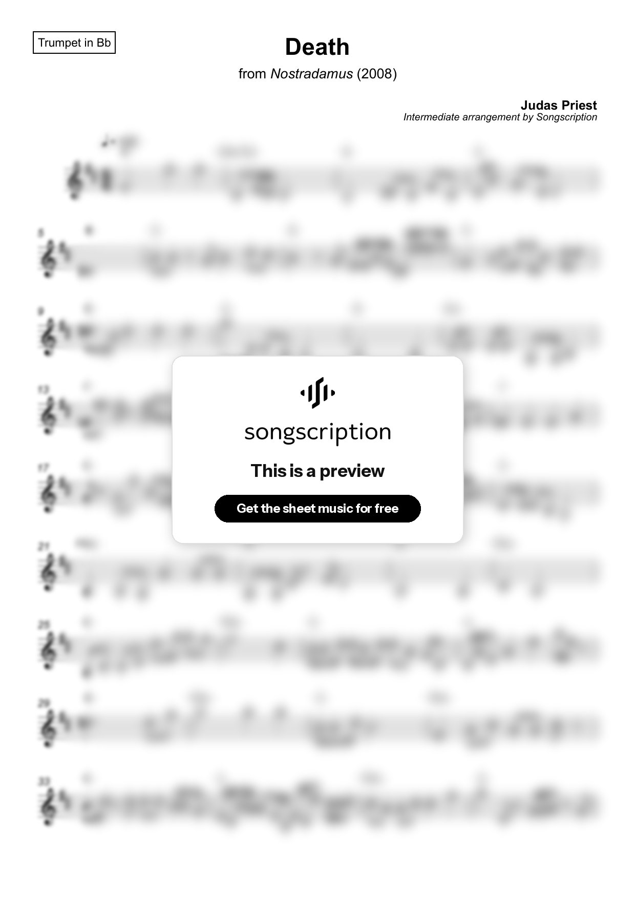 Intermediate Trumpet Sheet Music for "Death" by Judas Priest