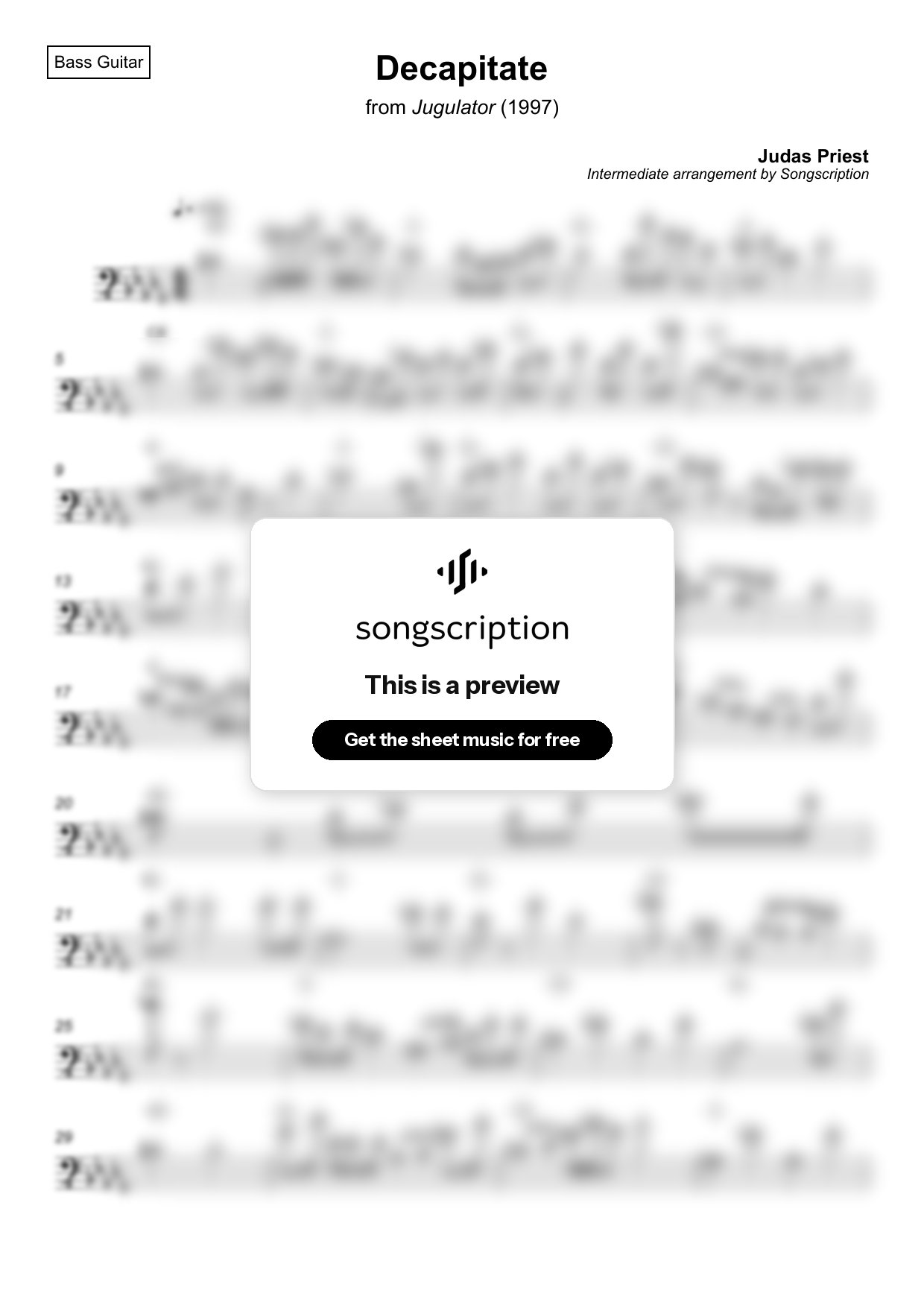 Intermediate Bass Guitar Sheet Music for "Decapitate" by Judas Priest