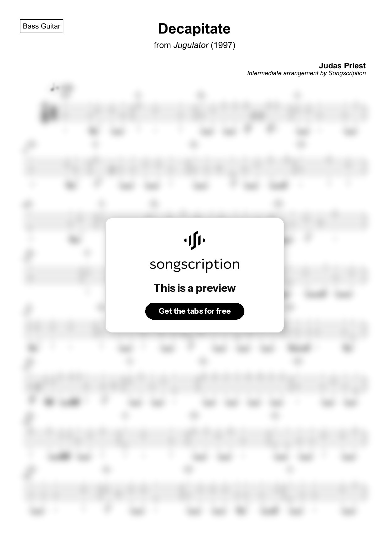 Intermediate Bass Guitar Tabs for "Decapitate" by Judas Priest