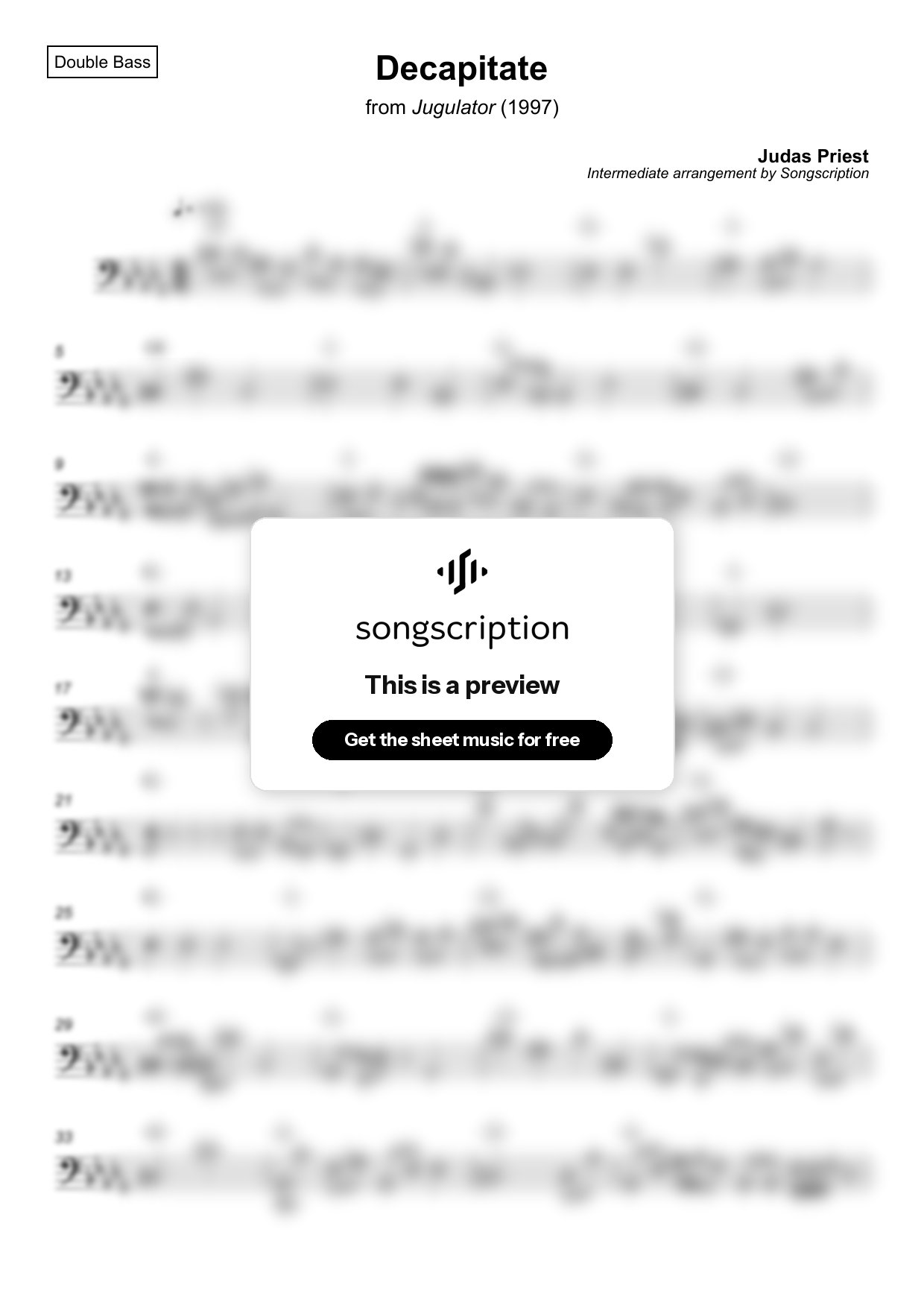 Intermediate Double Bass Sheet Music for "Decapitate" by Judas Priest