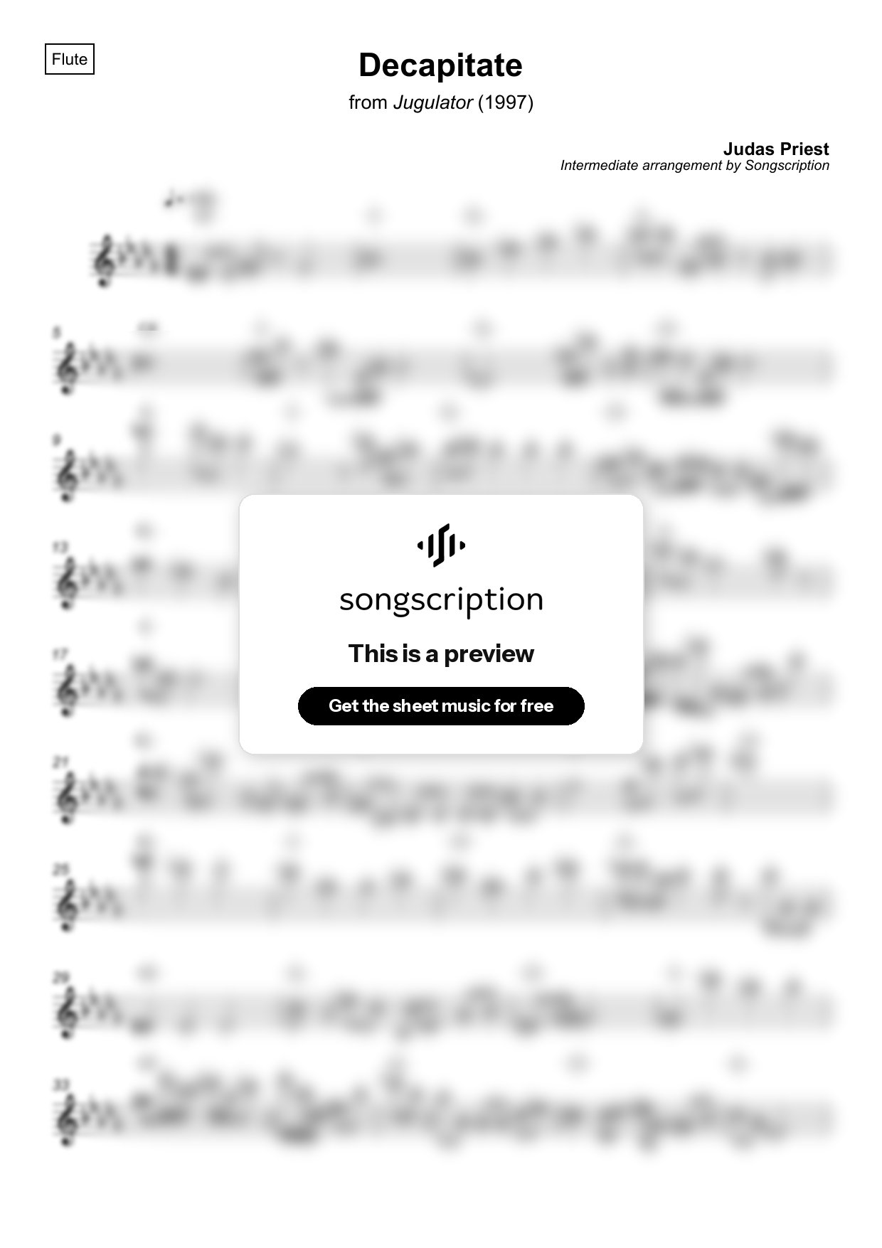 Intermediate Flute Sheet Music for "Decapitate" by Judas Priest
