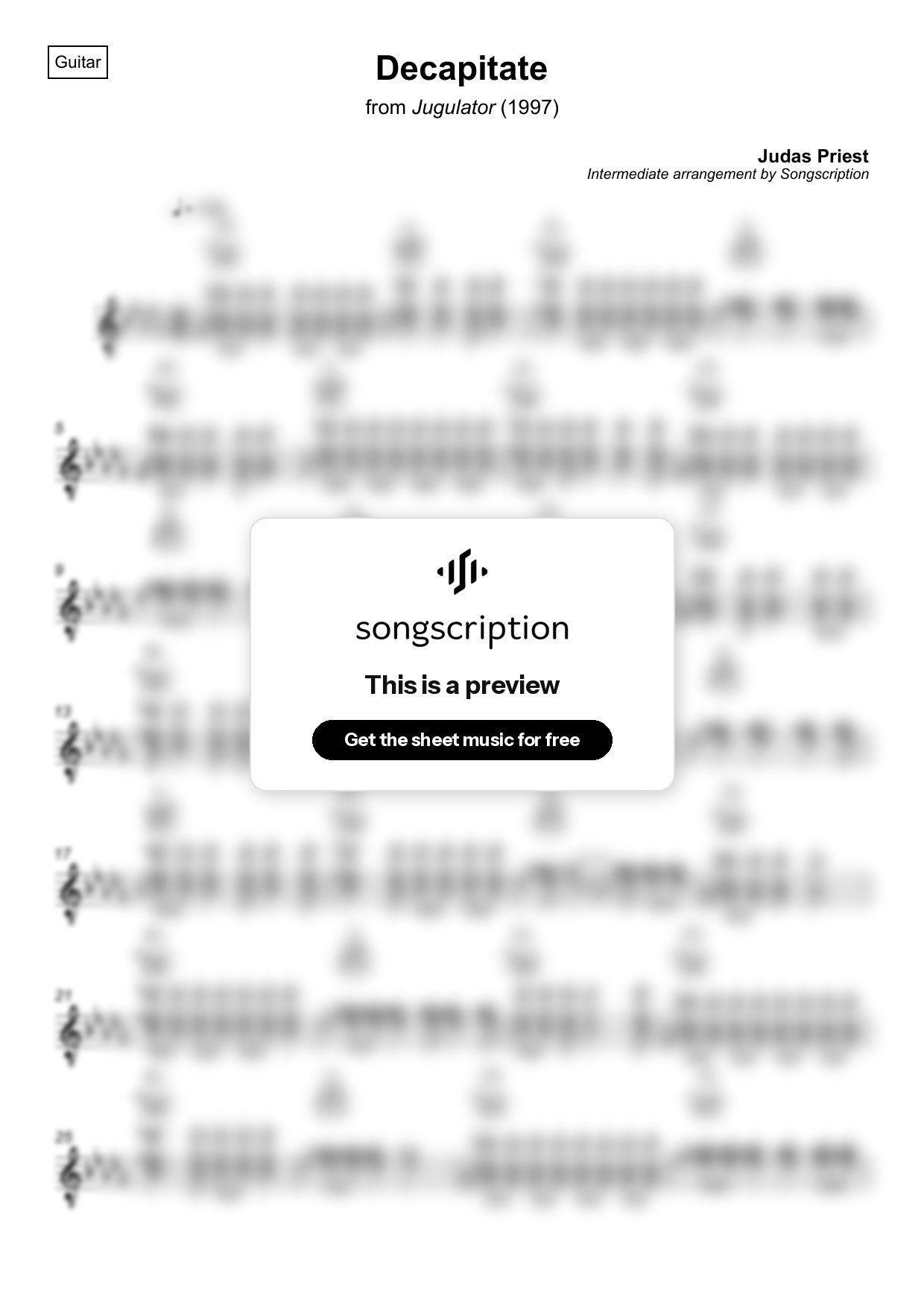 Intermediate Acoustic Guitar Sheet Music for "Decapitate" by Judas Priest