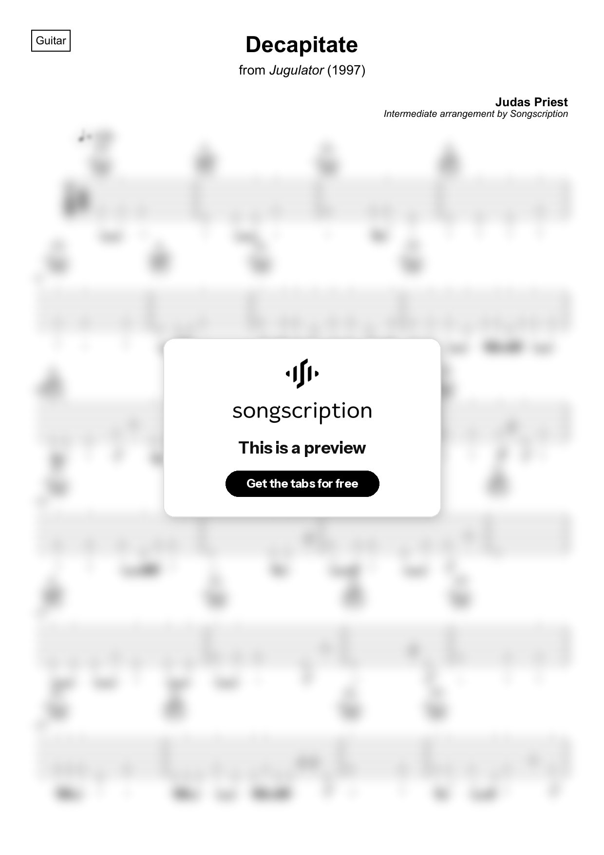 Intermediate Acoustic Guitar Tabs for "Decapitate" by Judas Priest