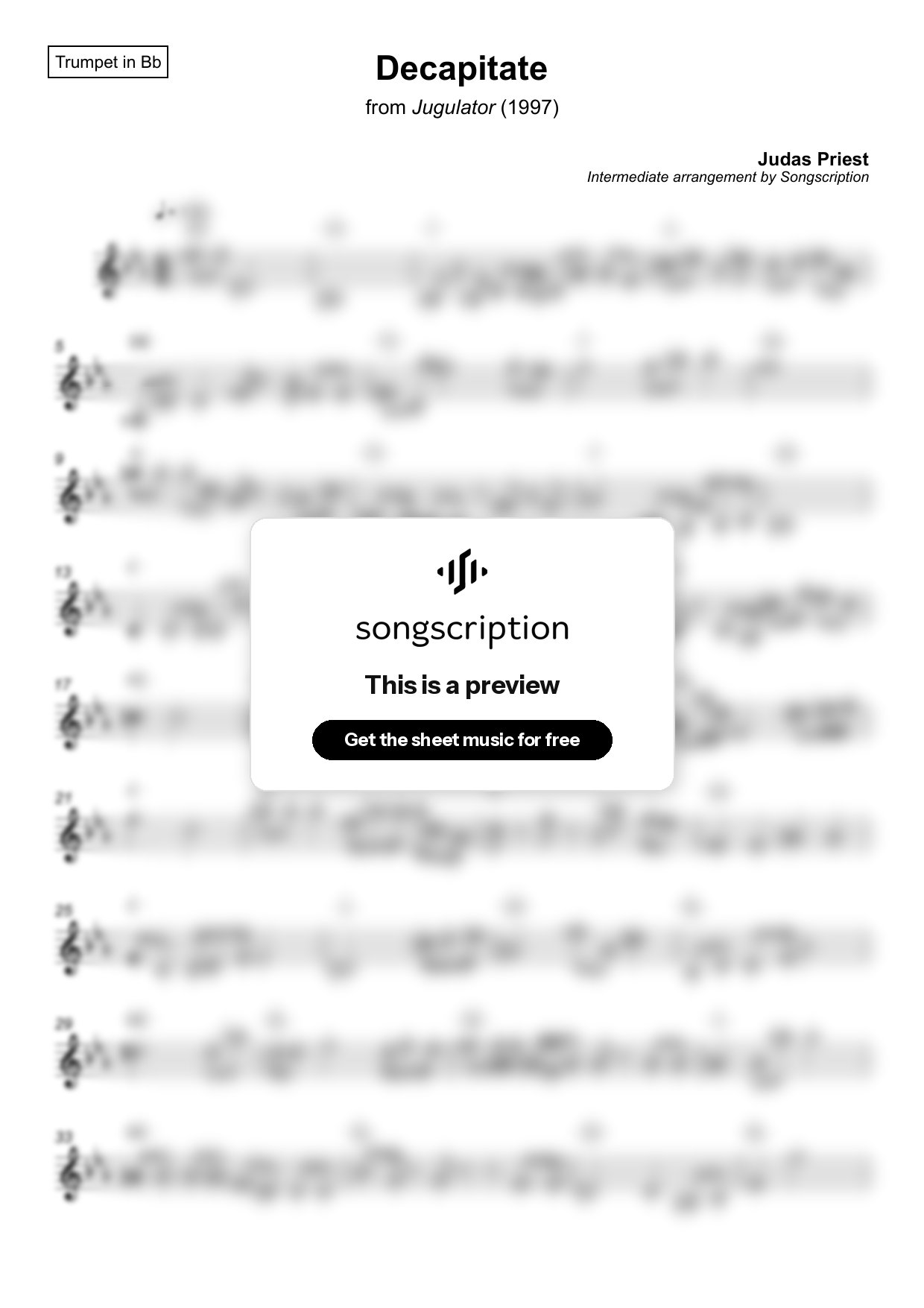 Intermediate Trumpet Sheet Music for "Decapitate" by Judas Priest