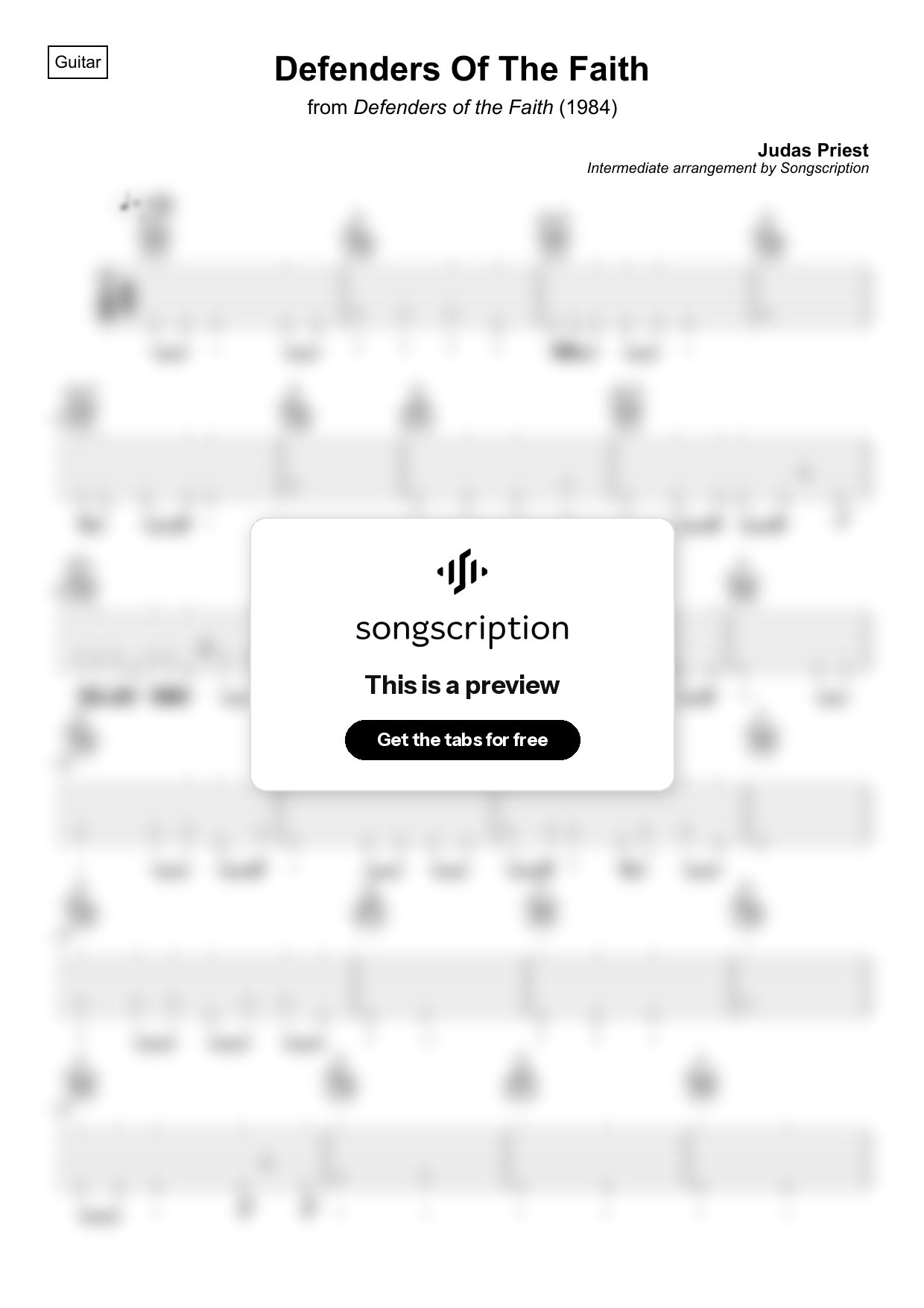 Intermediate Acoustic Guitar Tabs for "Defenders Of The Faith" by Judas Priest