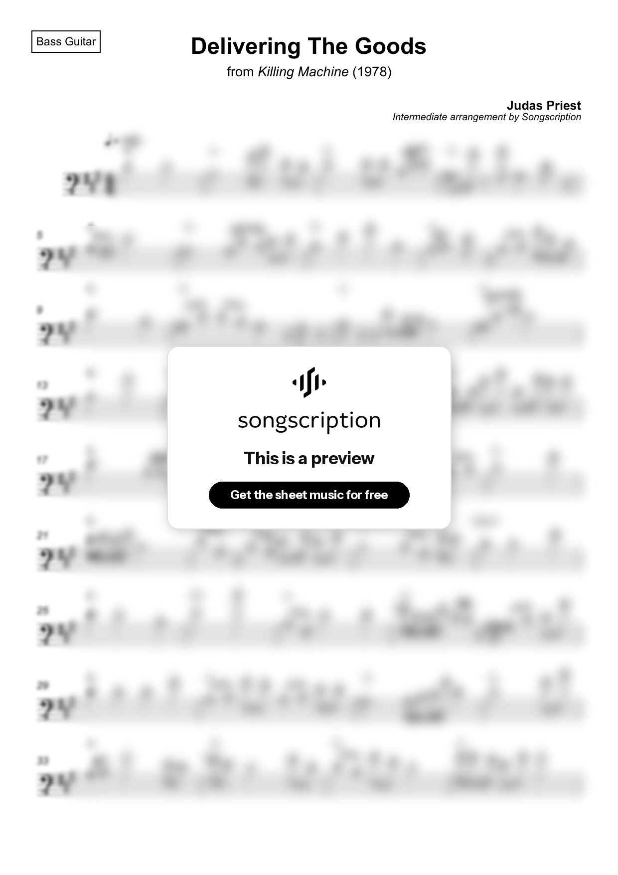 Intermediate Bass Guitar Sheet Music for "Delivering The Goods" by Judas Priest