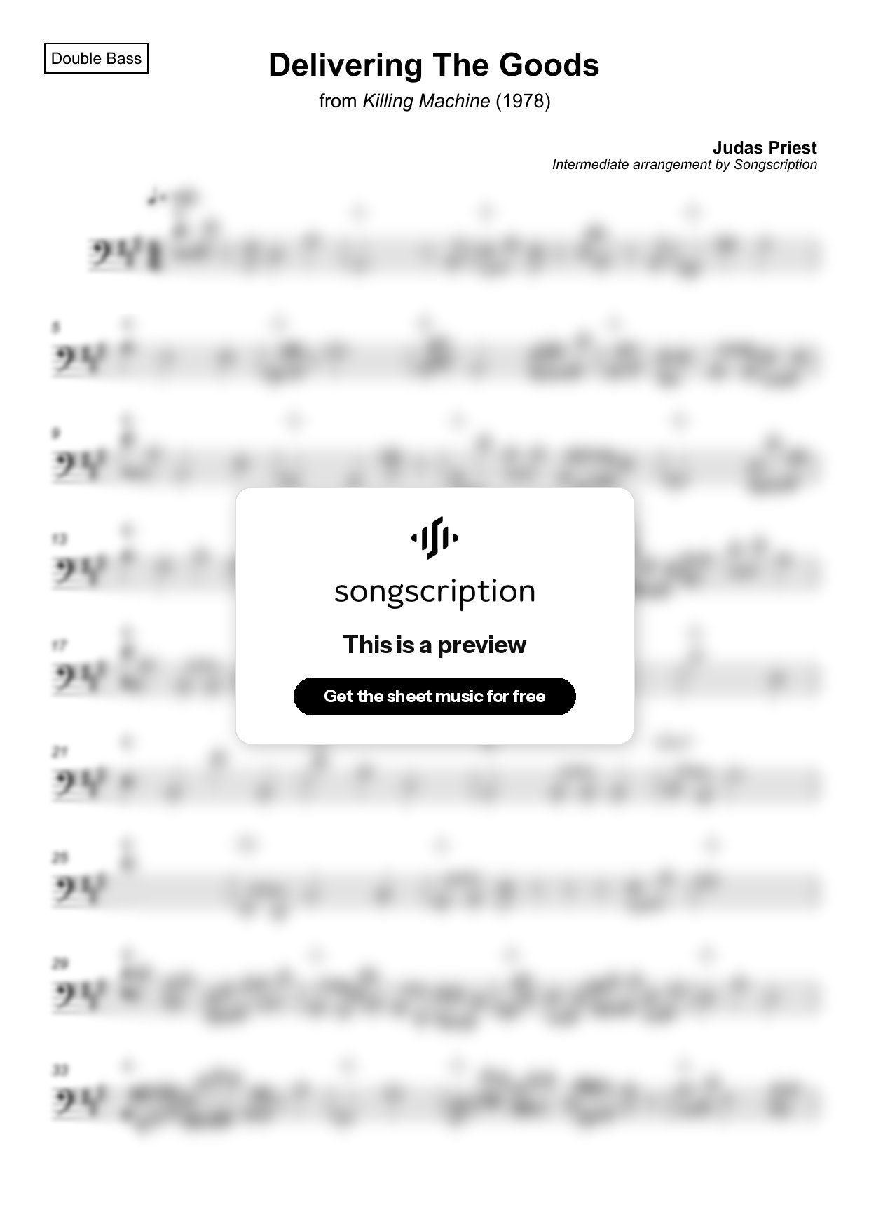 Intermediate Double Bass Sheet Music for "Delivering The Goods" by Judas Priest
