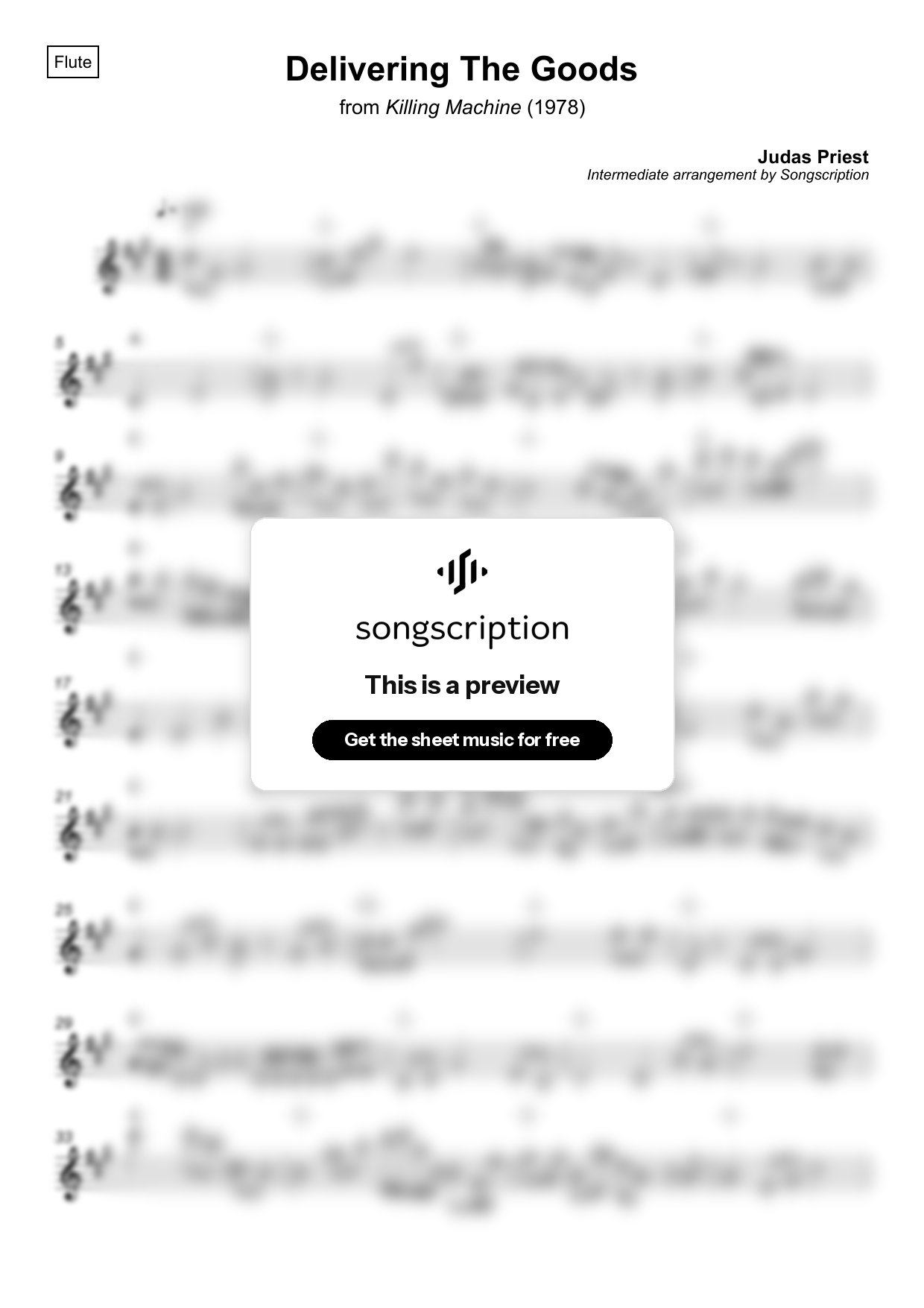 Intermediate Flute Sheet Music for "Delivering The Goods" by Judas Priest