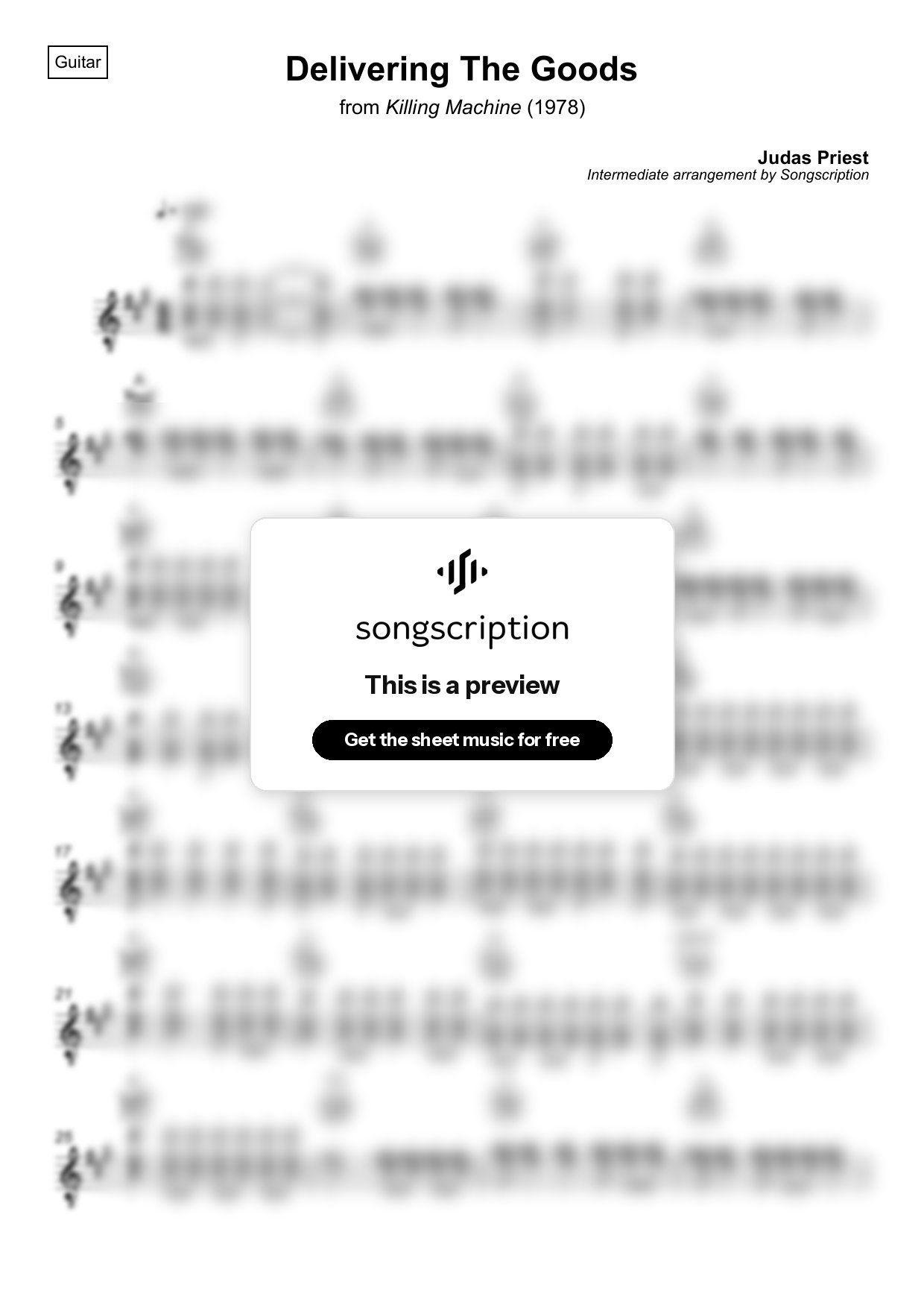 Intermediate Acoustic Guitar Sheet Music for "Delivering The Goods" by Judas Priest
