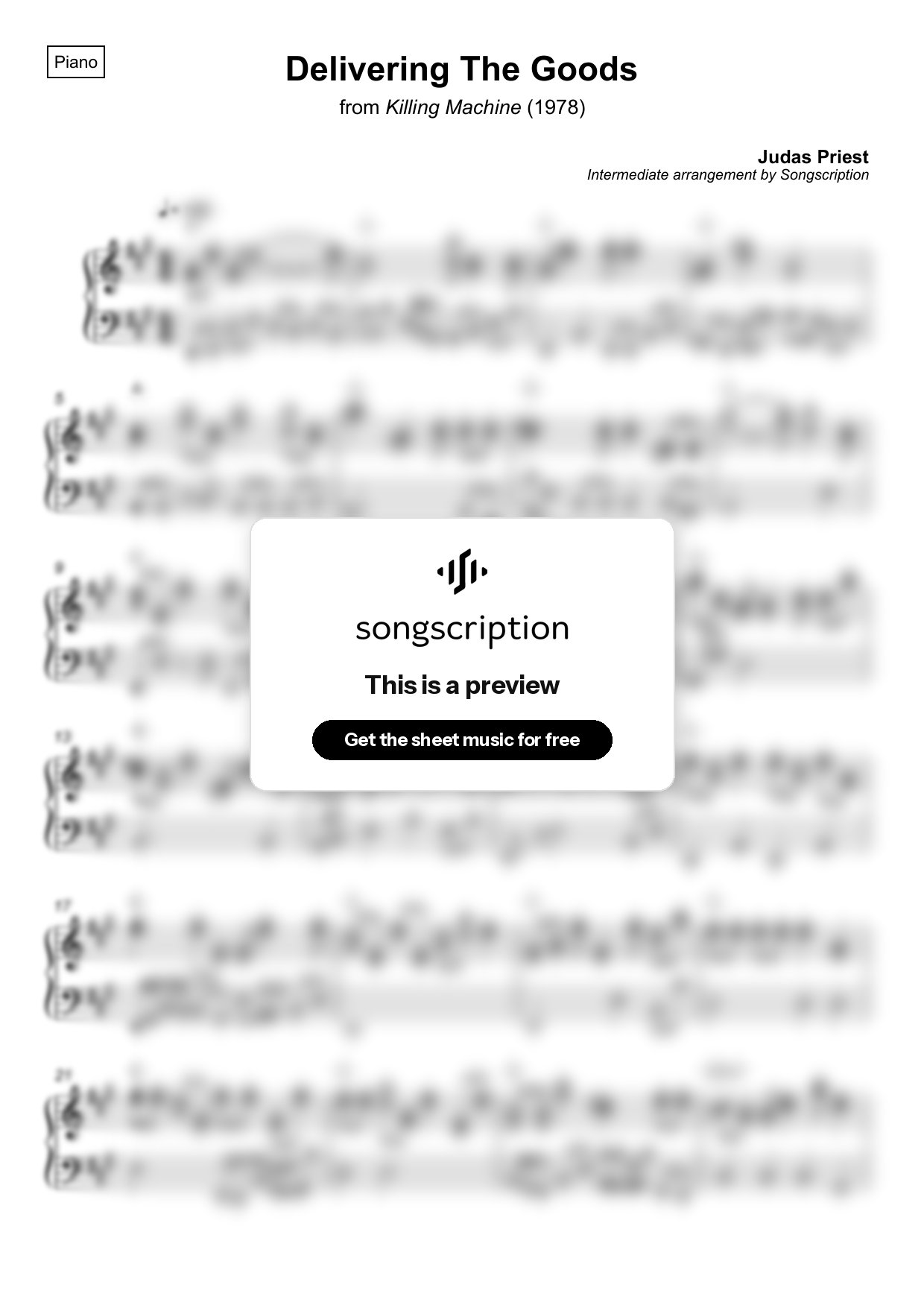 Intermediate Piano Sheet Music for "Delivering The Goods" by Judas Priest