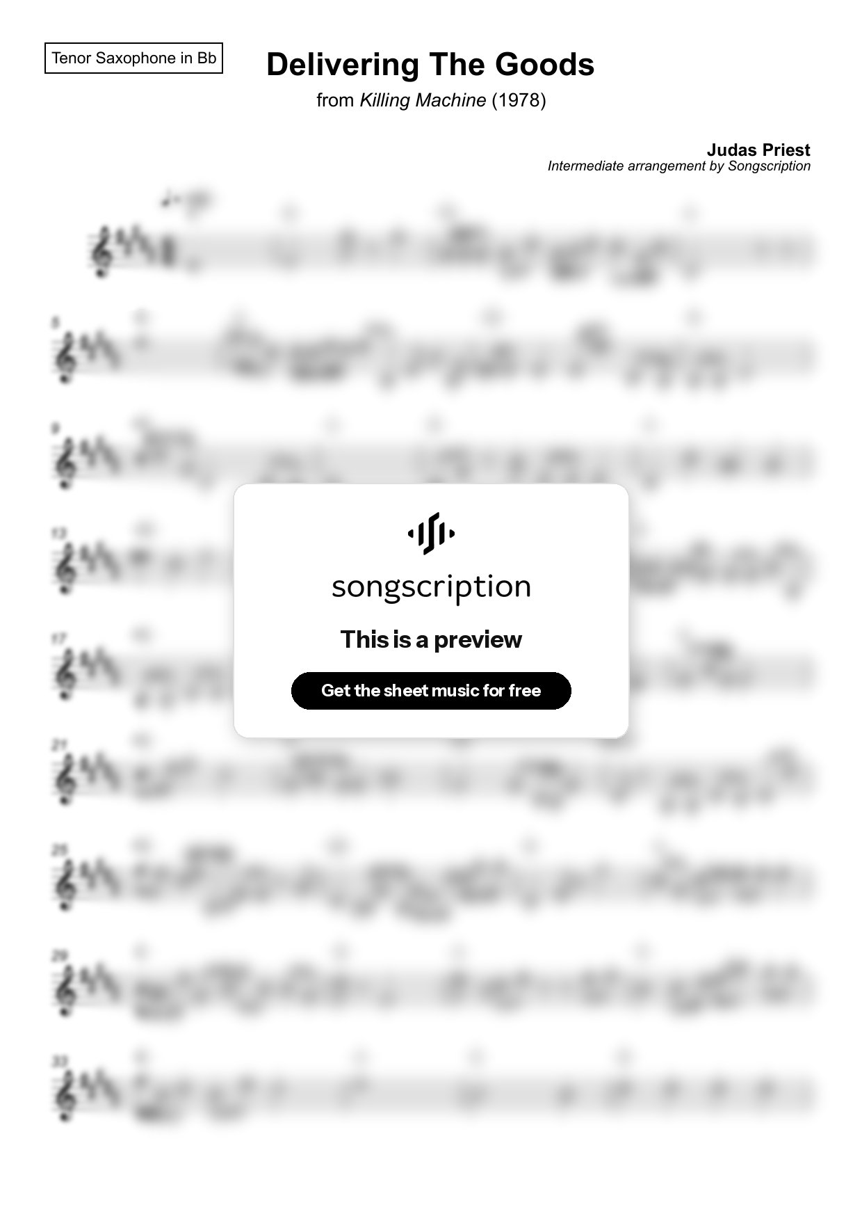 Intermediate Tenor Sax Sheet Music for "Delivering The Goods" by Judas Priest