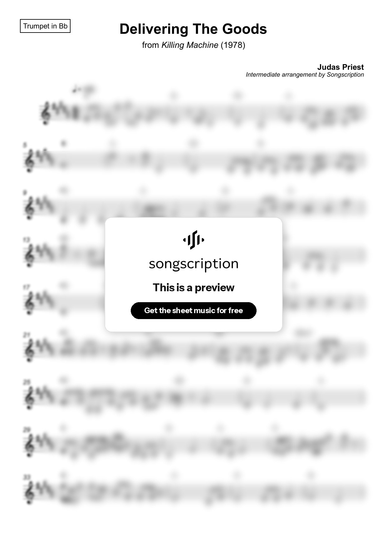 Intermediate Trumpet Sheet Music for "Delivering The Goods" by Judas Priest