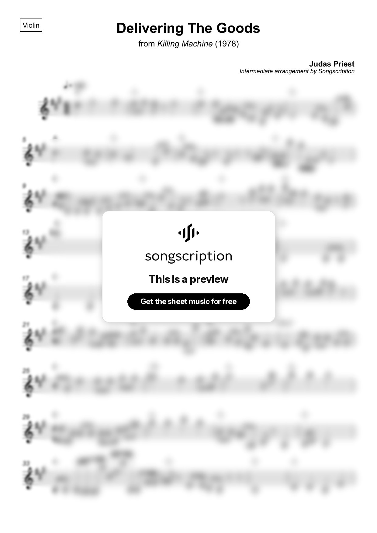 Intermediate Violin Sheet Music for "Delivering The Goods" by Judas Priest