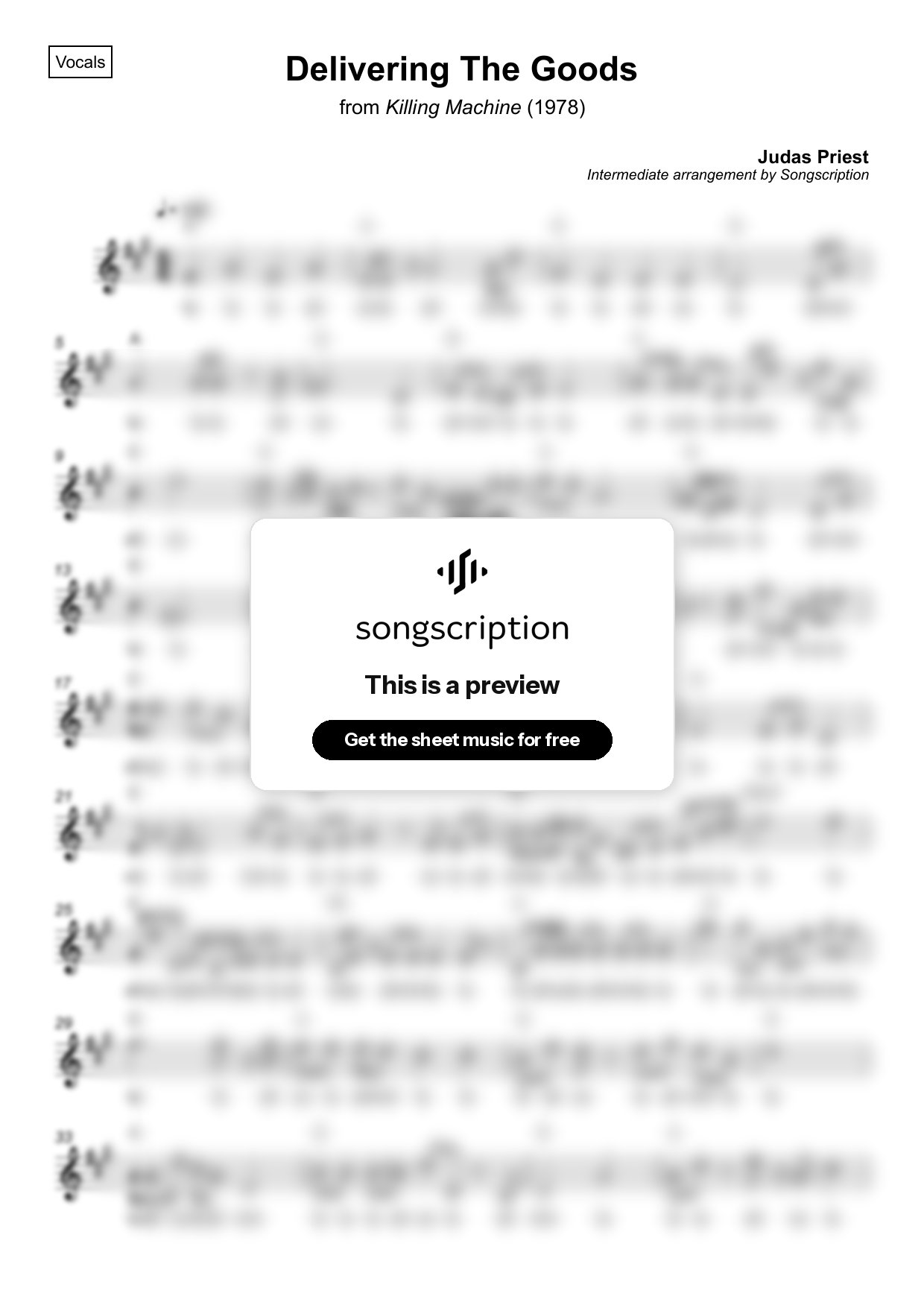 Intermediate Vocals Sheet Music for "Delivering The Goods" by Judas Priest