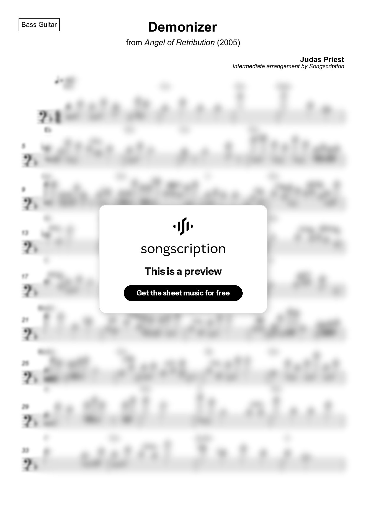 Intermediate Bass Guitar Sheet Music for "Demonizer" by Judas Priest