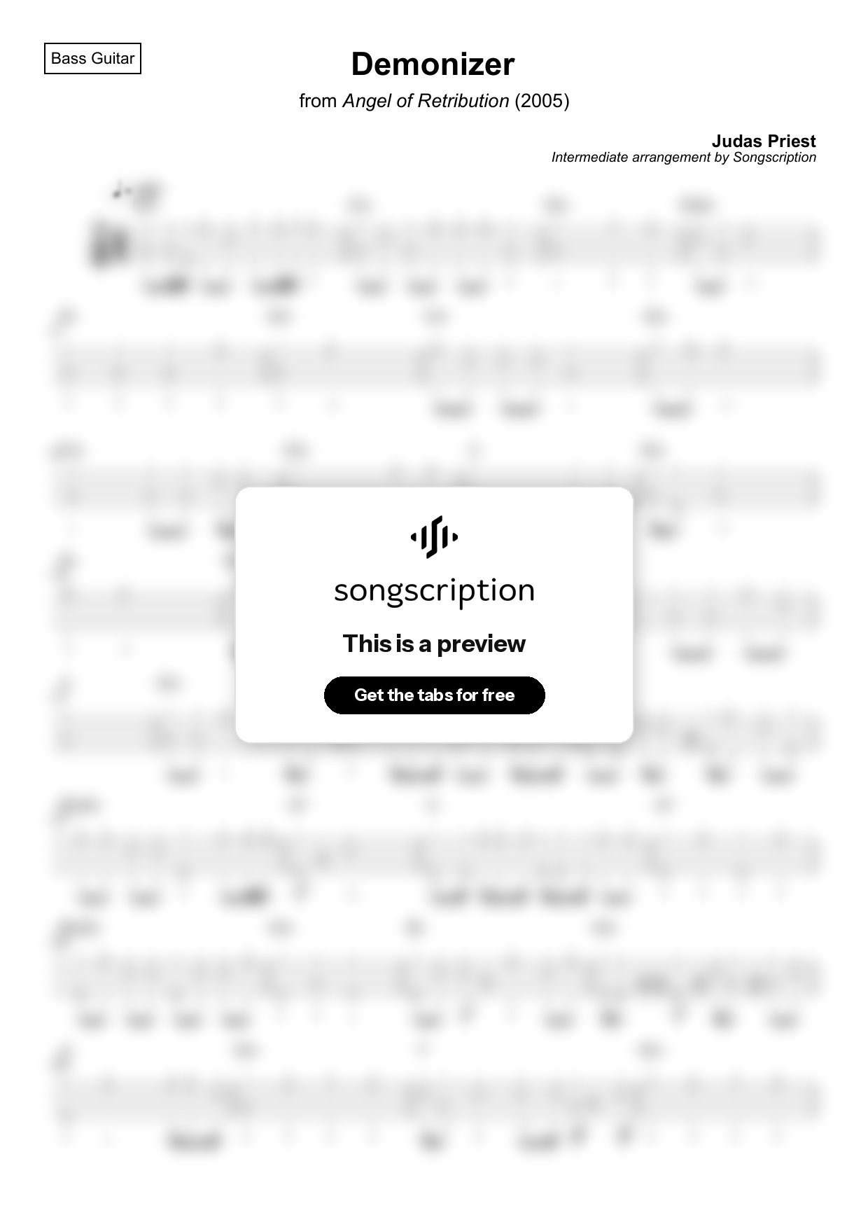 Intermediate Bass Guitar Tabs for "Demonizer" by Judas Priest