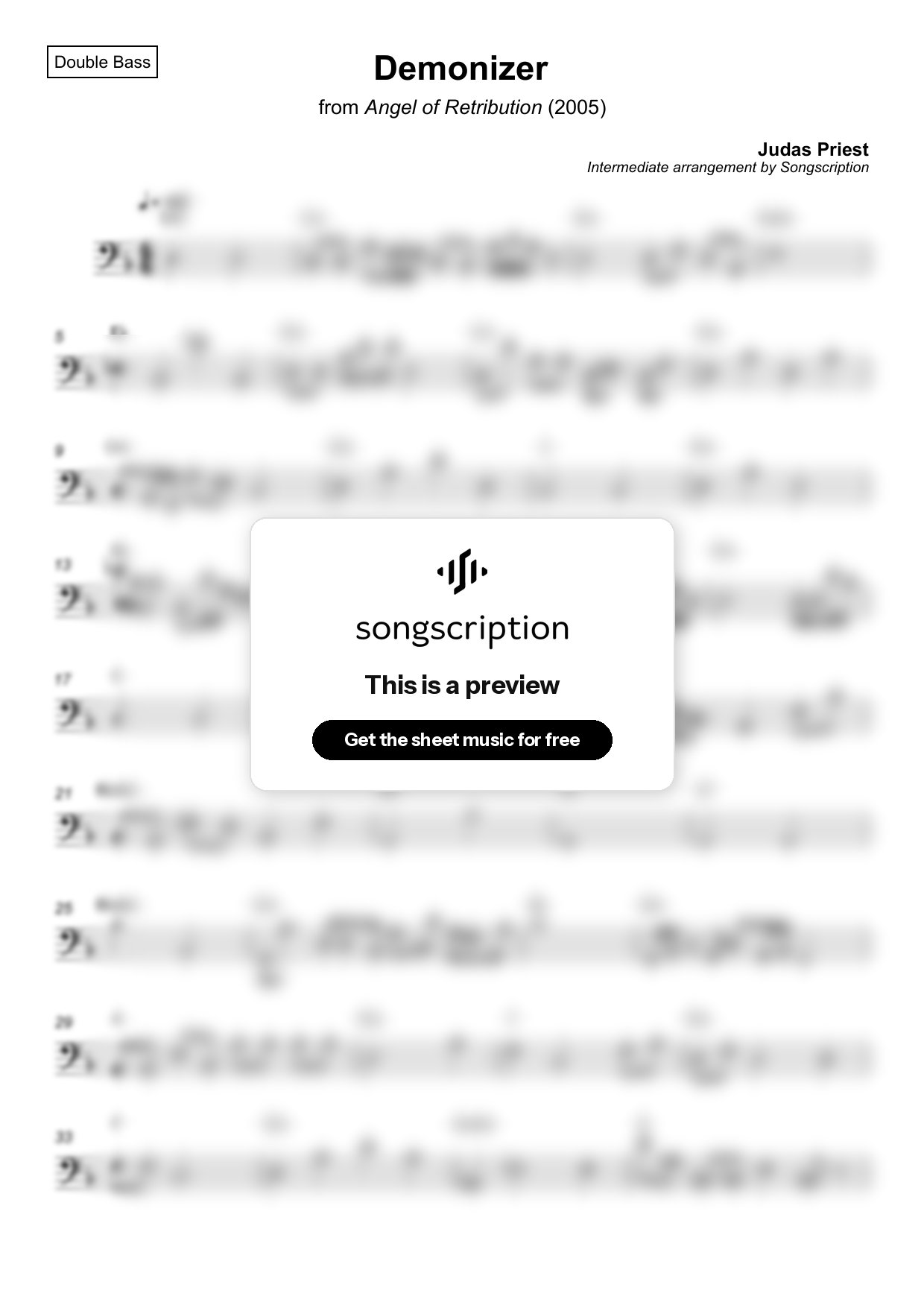 Intermediate Double Bass Sheet Music for "Demonizer" by Judas Priest