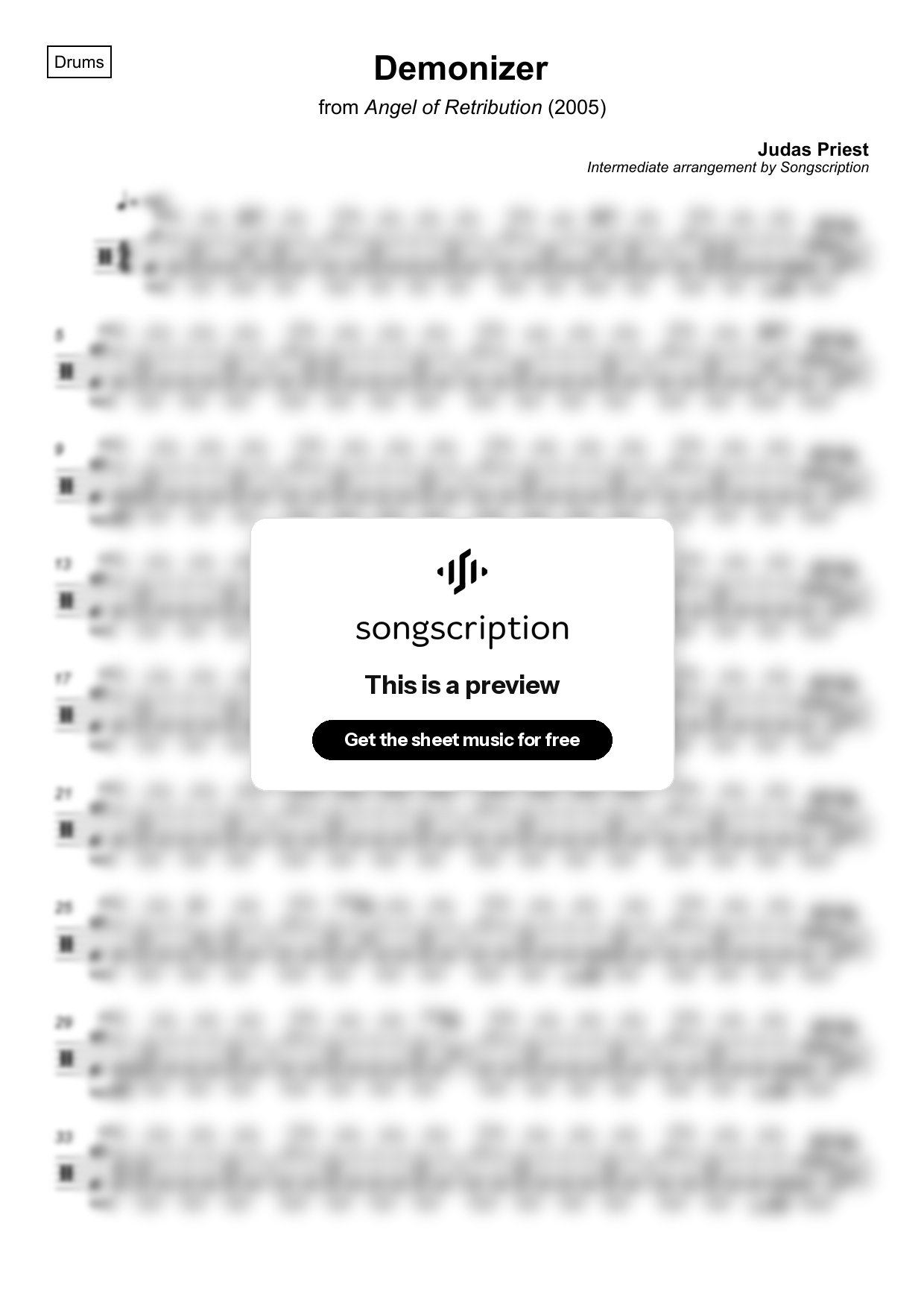 Intermediate Drums Sheet Music for "Demonizer" by Judas Priest