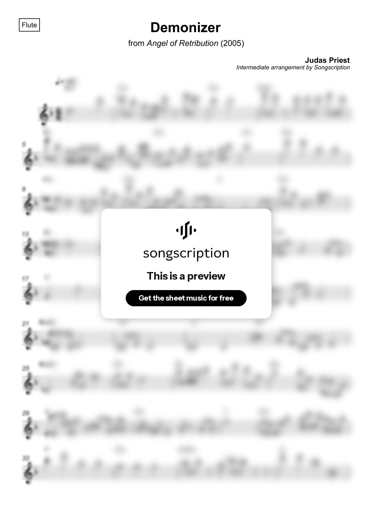 Intermediate Flute Sheet Music for "Demonizer" by Judas Priest