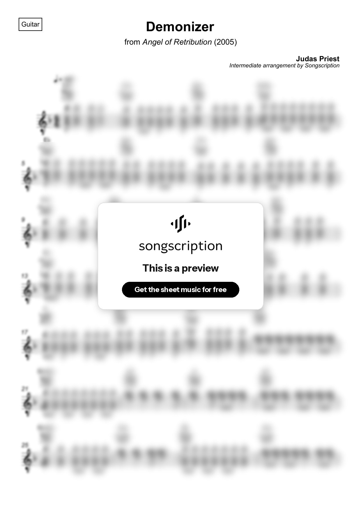 Intermediate Acoustic Guitar Sheet Music for "Demonizer" by Judas Priest