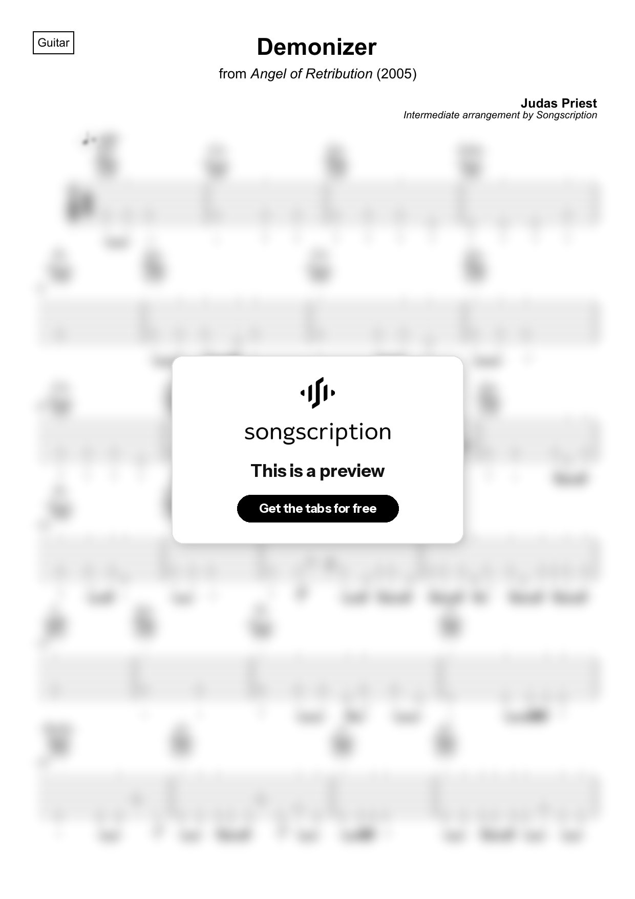 Intermediate Acoustic Guitar Tabs for "Demonizer" by Judas Priest
