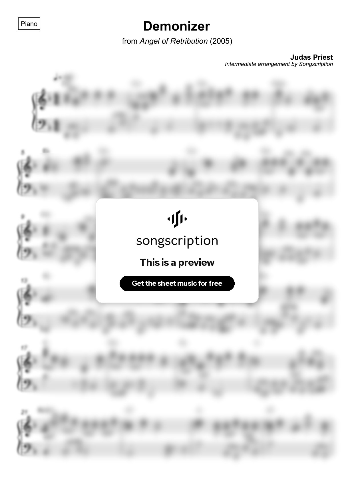 Intermediate Piano Sheet Music for "Demonizer" by Judas Priest