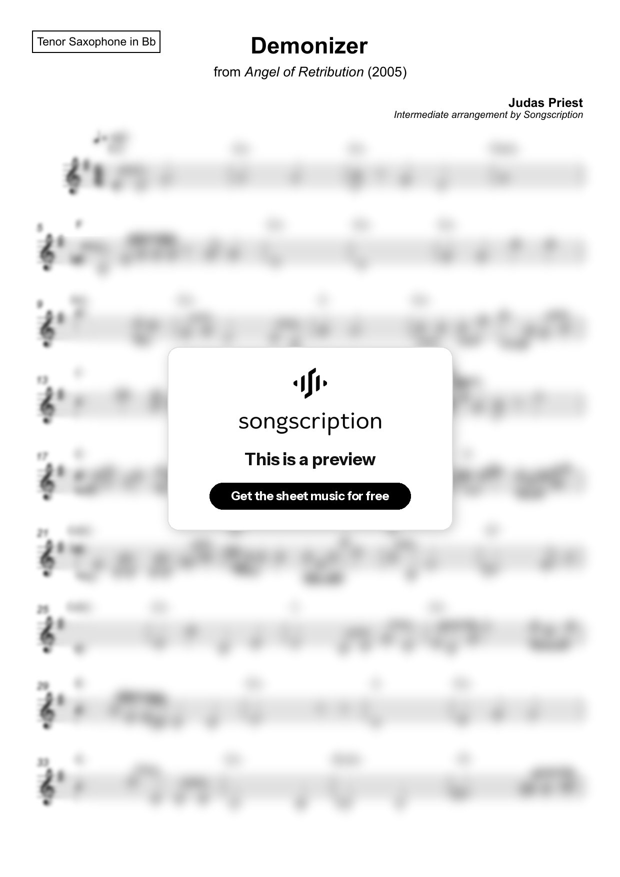 Intermediate Tenor Sax Sheet Music for "Demonizer" by Judas Priest