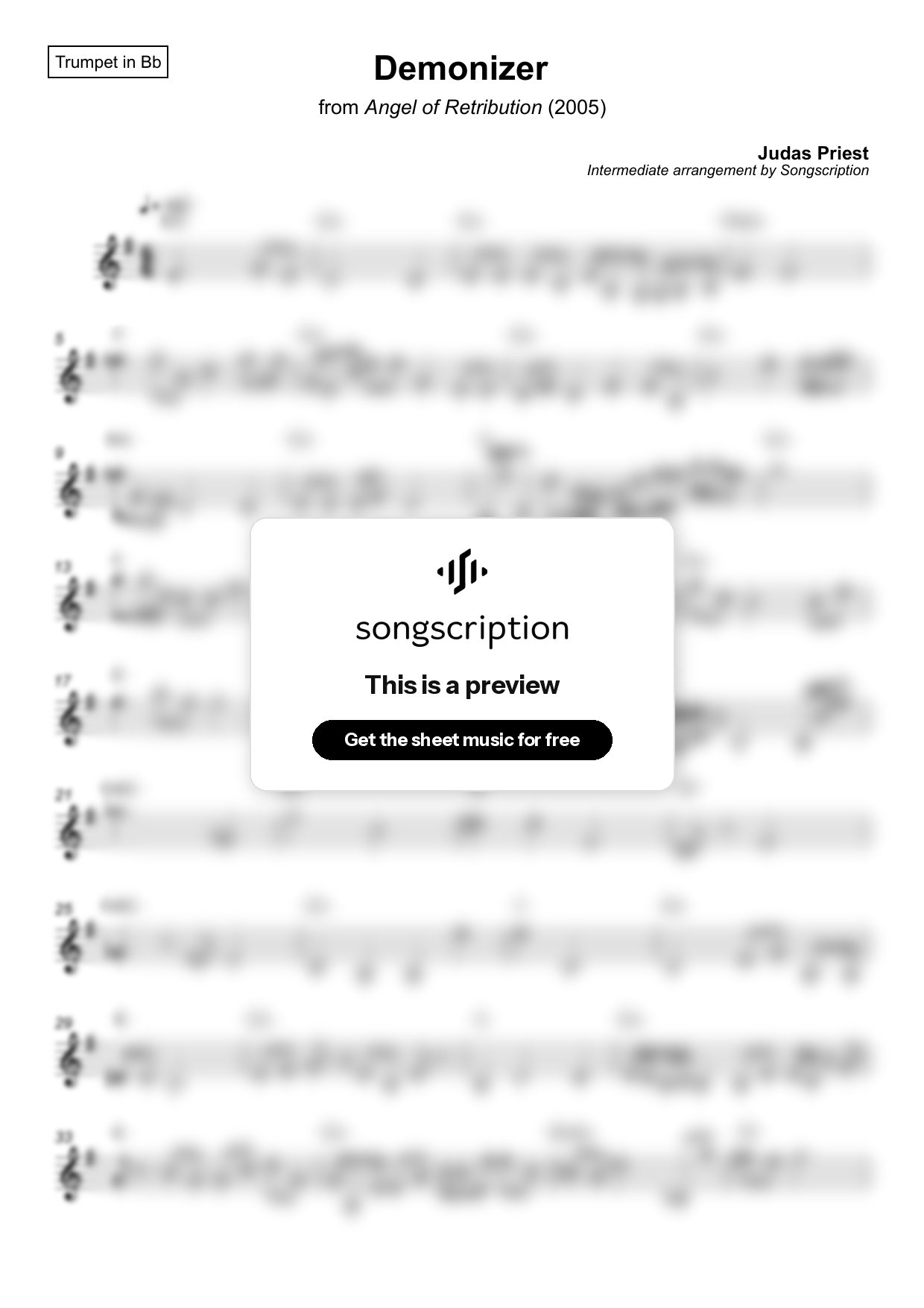 Intermediate Trumpet Sheet Music for "Demonizer" by Judas Priest