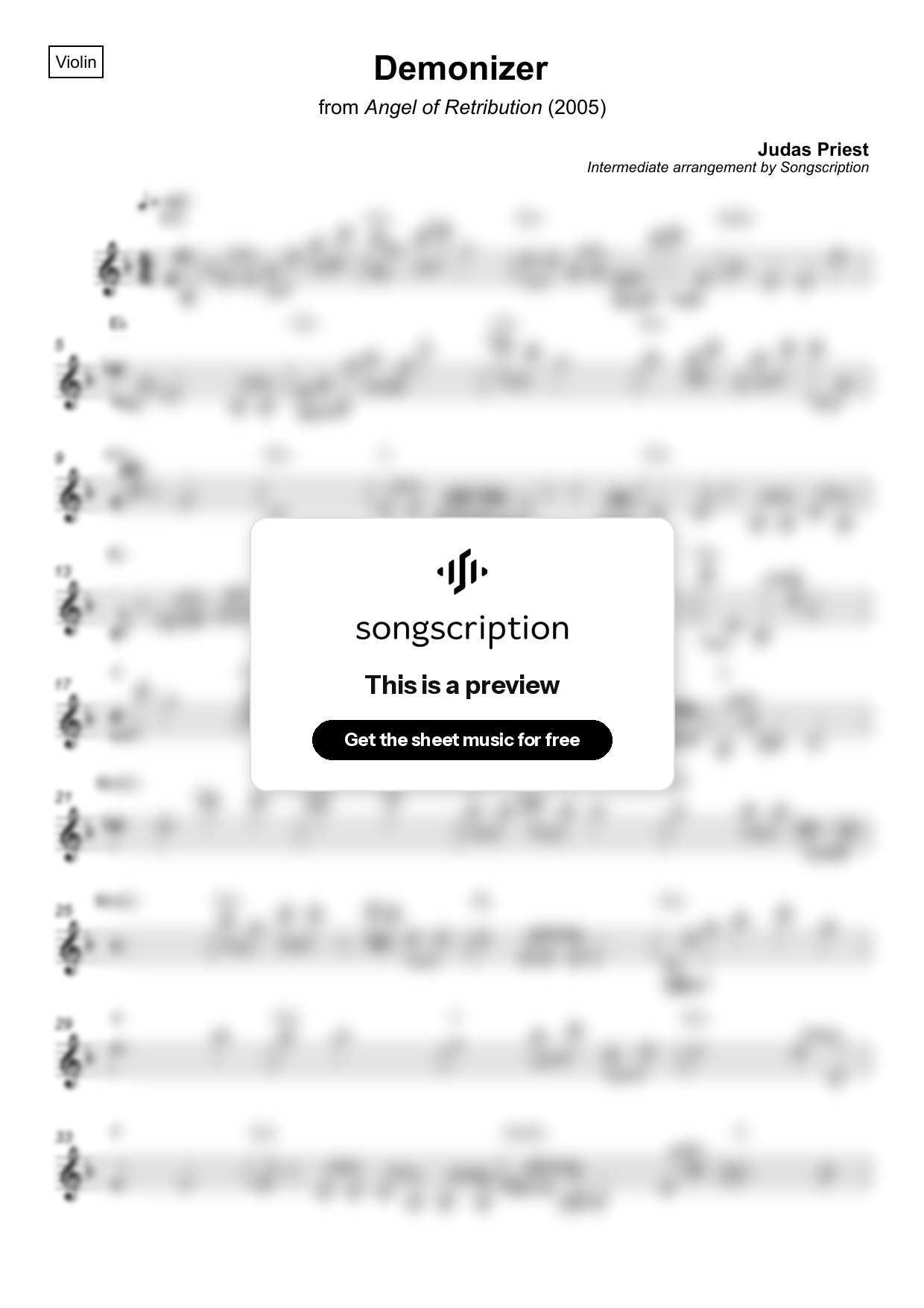 Intermediate Violin Sheet Music for "Demonizer" by Judas Priest