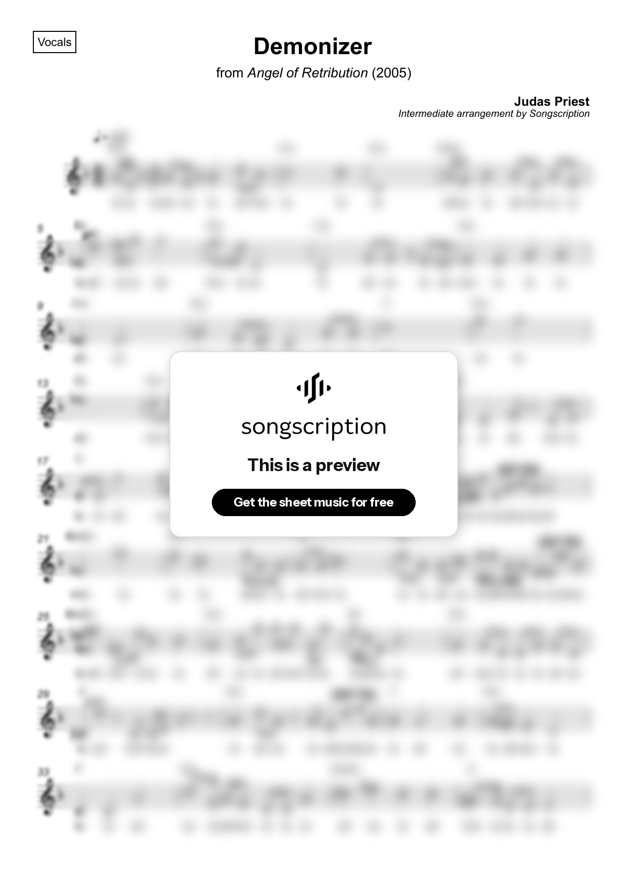 Intermediate Vocals Sheet Music for "Demonizer" by Judas Priest