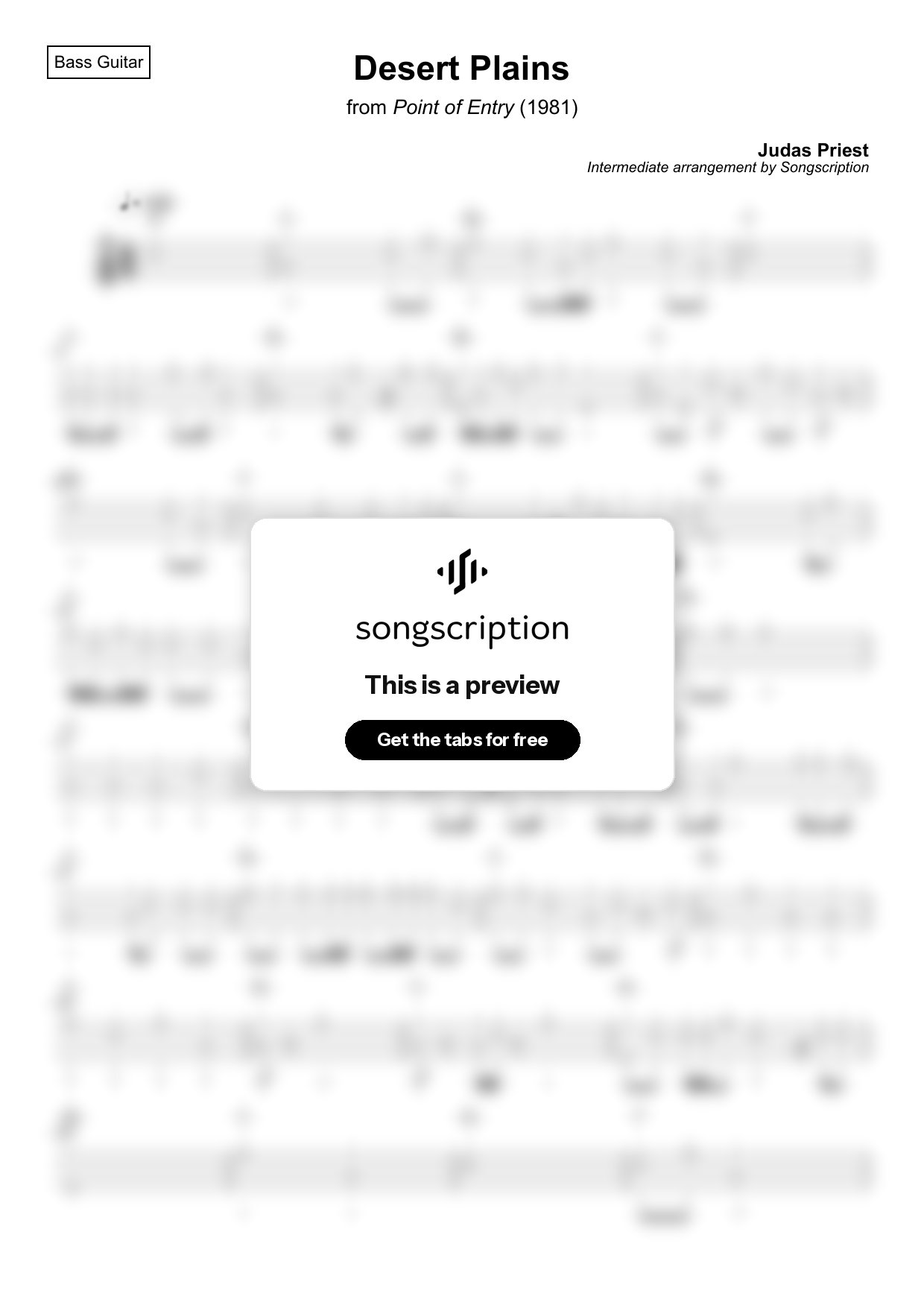 Intermediate Bass Guitar Tabs for "Desert Plains" by Judas Priest