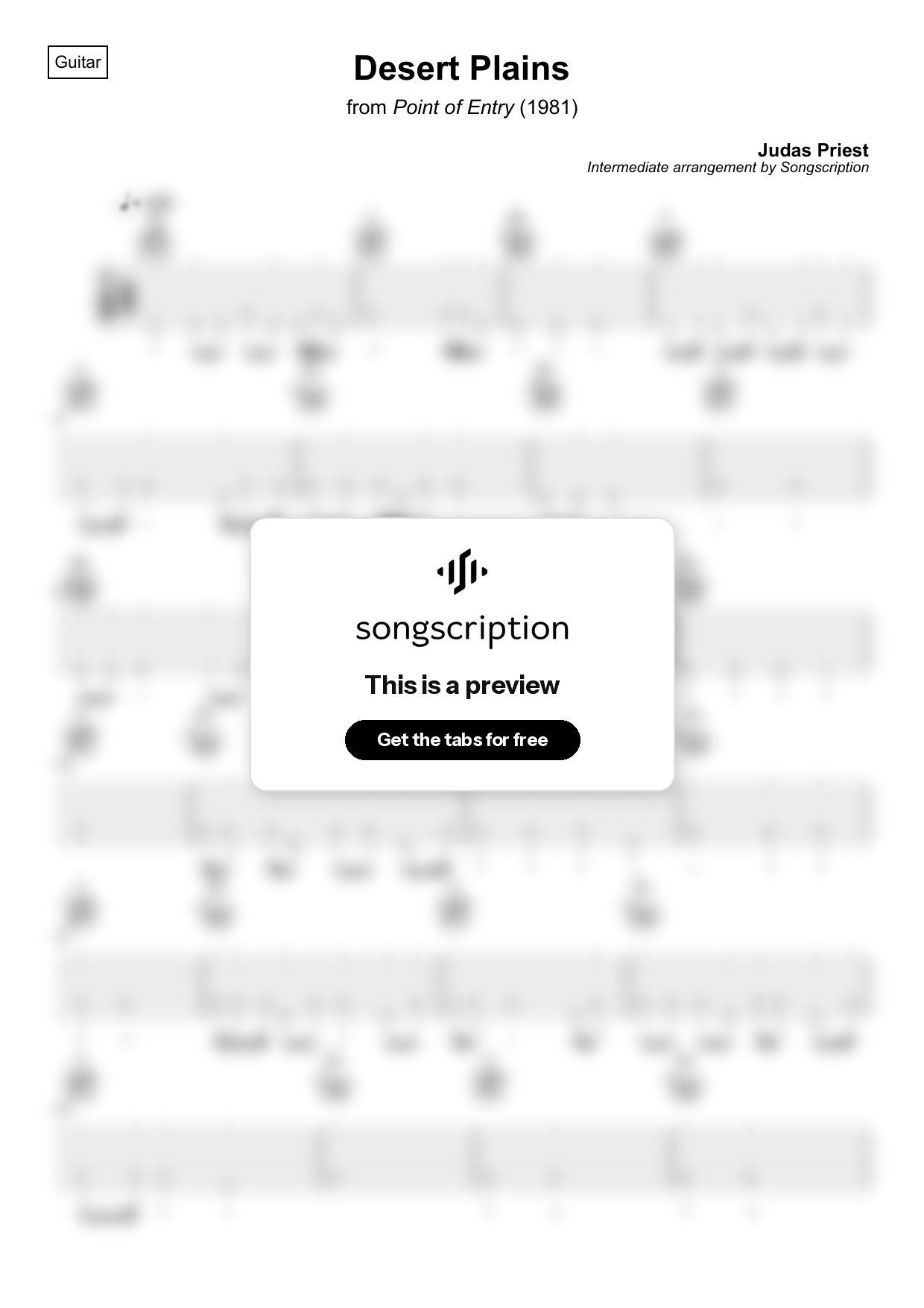 Intermediate Acoustic Guitar Tabs for "Desert Plains" by Judas Priest